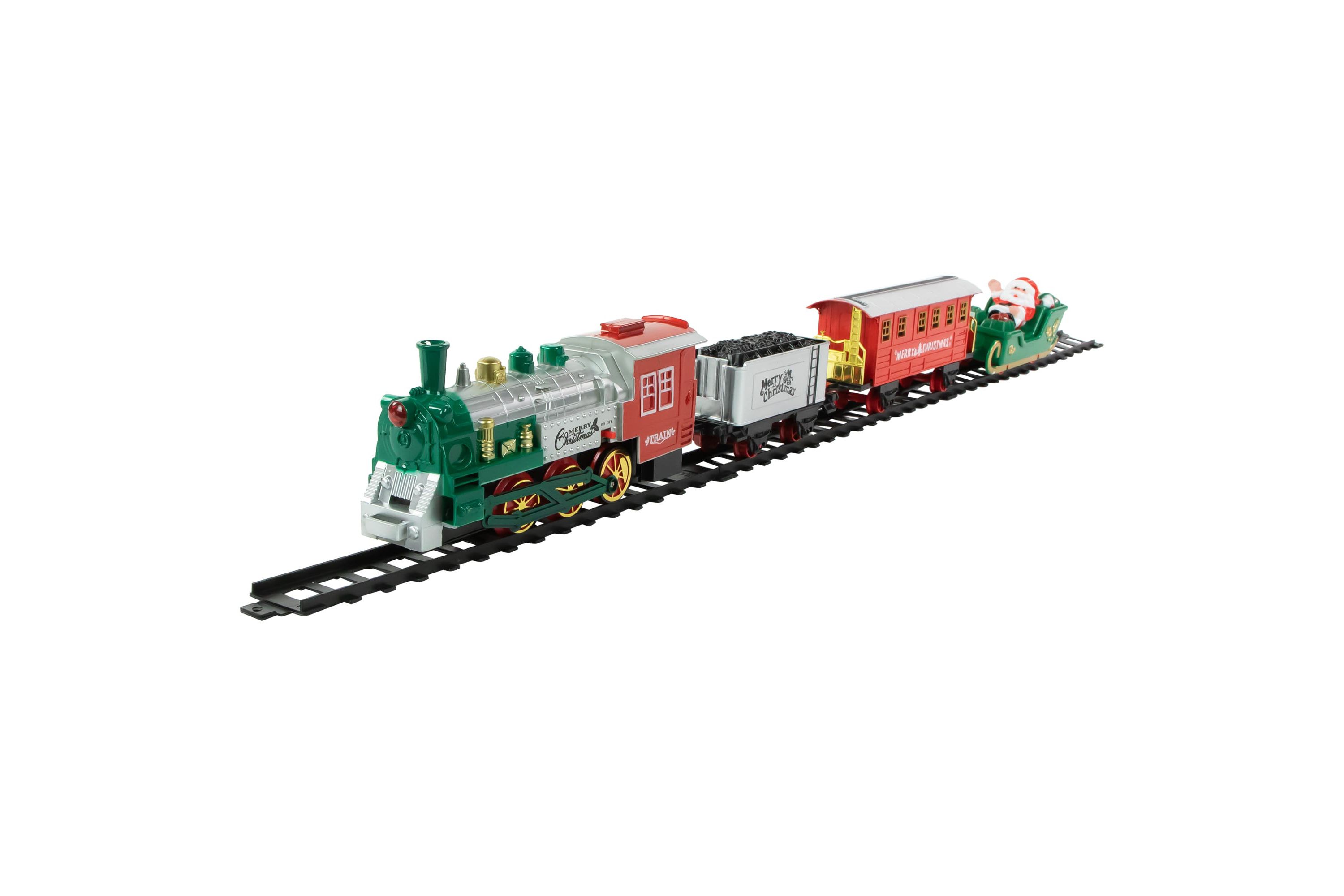 16 Pc Silver and Red Battery Operated Lighted and Animated Christmas Holiday Train Set with Sound