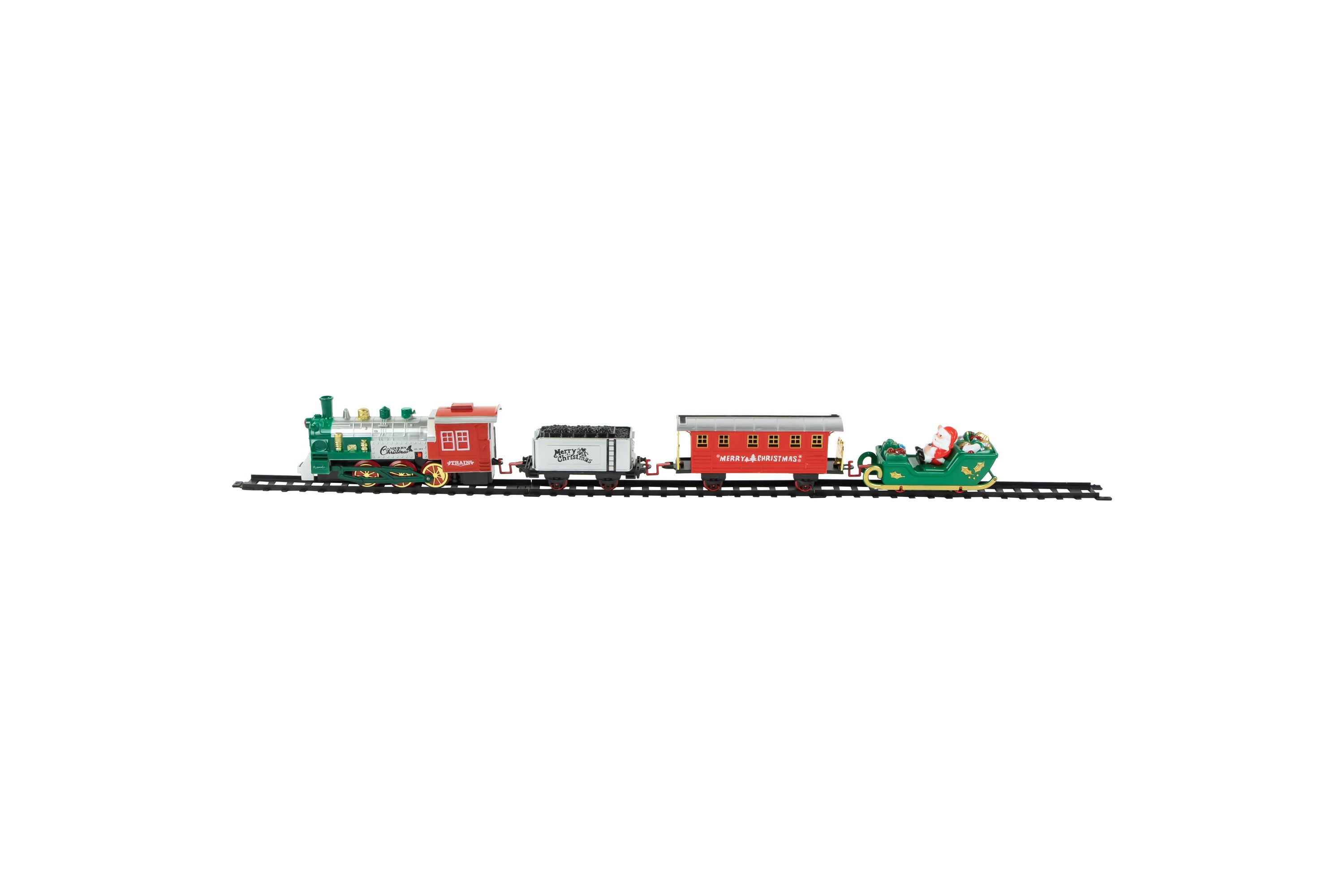 16 Pc Silver and Red Battery Operated Lighted and Animated Christmas Holiday Train Set with Sound