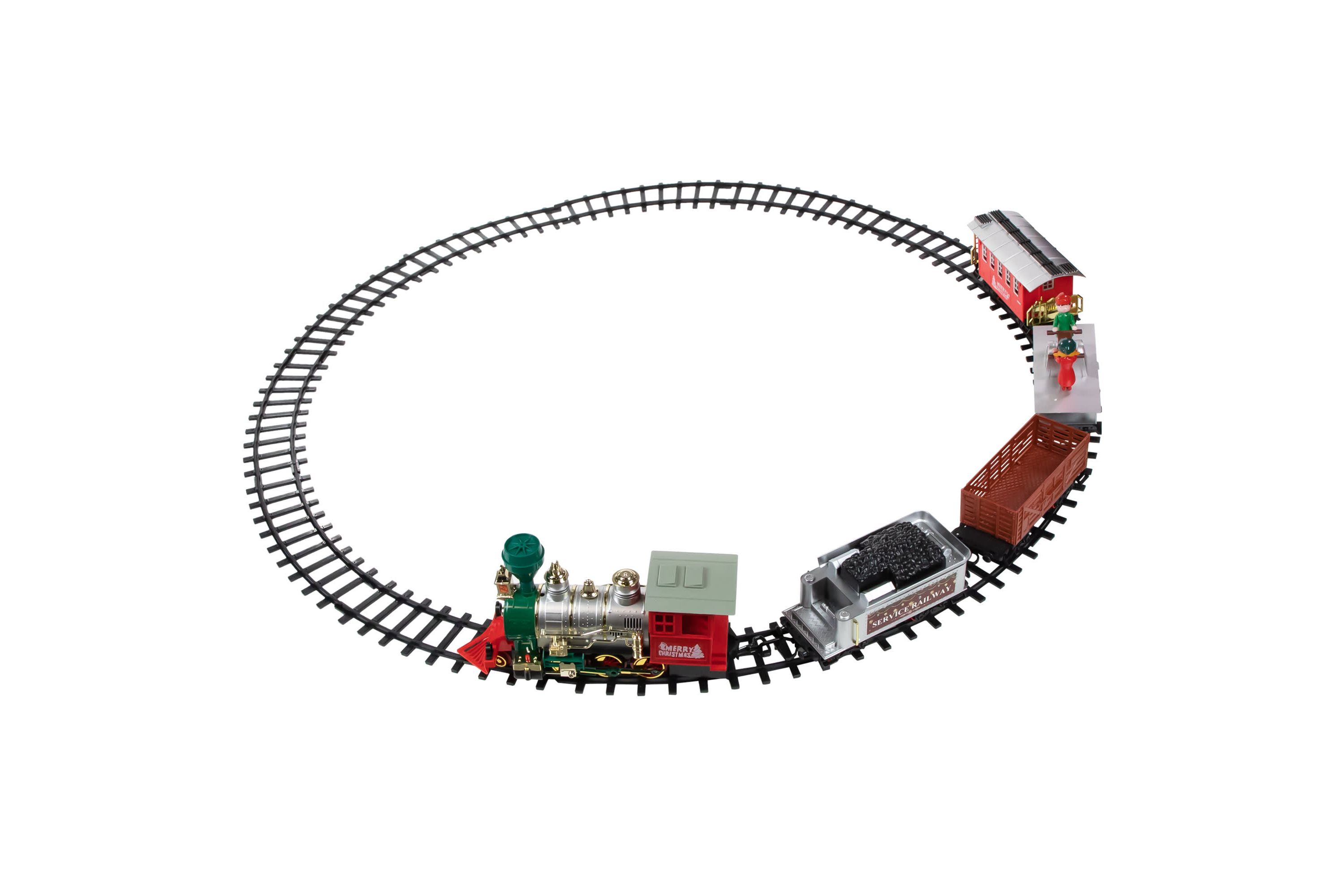 35pc Silver and Red Battery Operated Lighted and Animated Classic Train Set with Sound