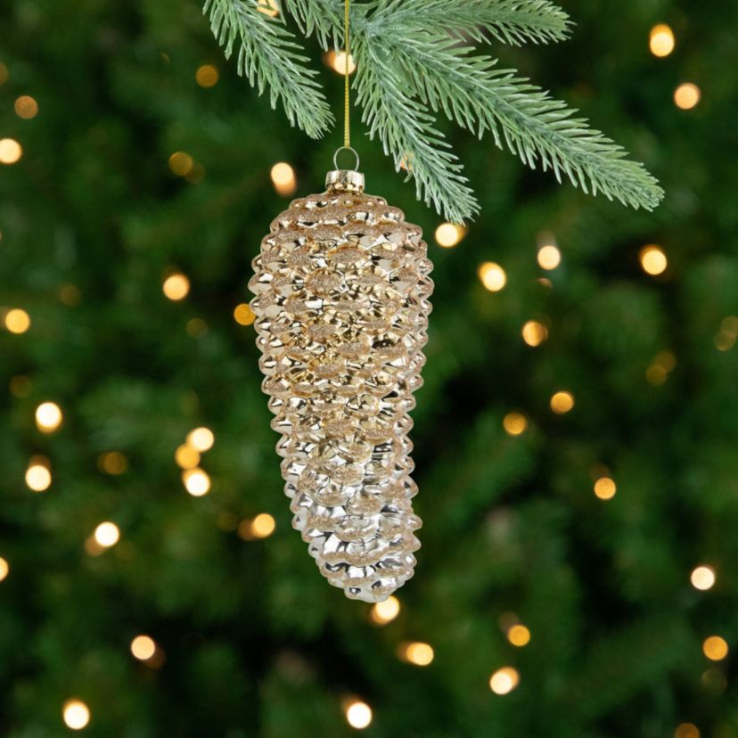 7.25inch Gold Pinecone Glass Christmas Ornament