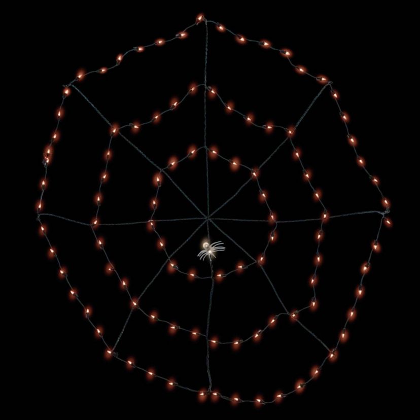 5 Lighted Orange and Black Spider in Web Halloween Decoration  Black Wire