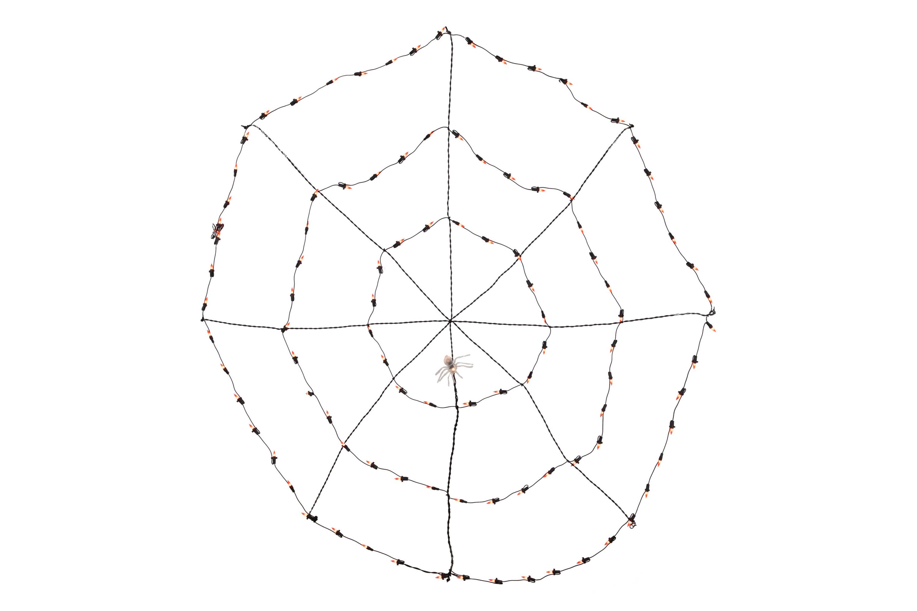 5 Lighted Orange and Black Spider in Web Halloween Decoration  Black Wire