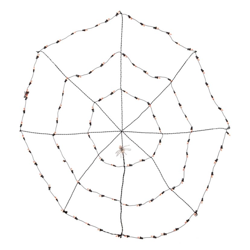 5 Lighted Orange and Black Spider in Web Halloween Decoration  Black Wire