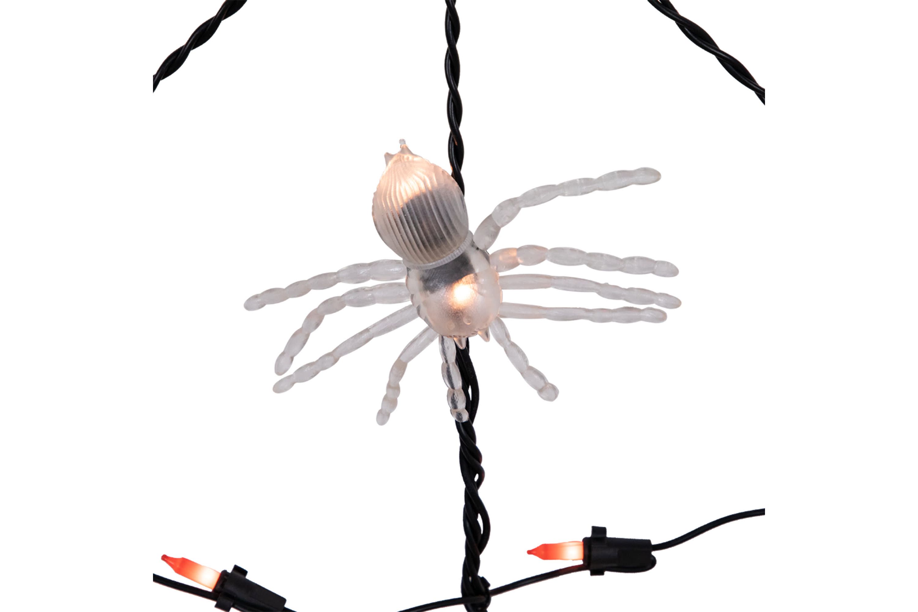 5 Lighted Orange and Black Spider in Web Halloween Decoration  Black Wire