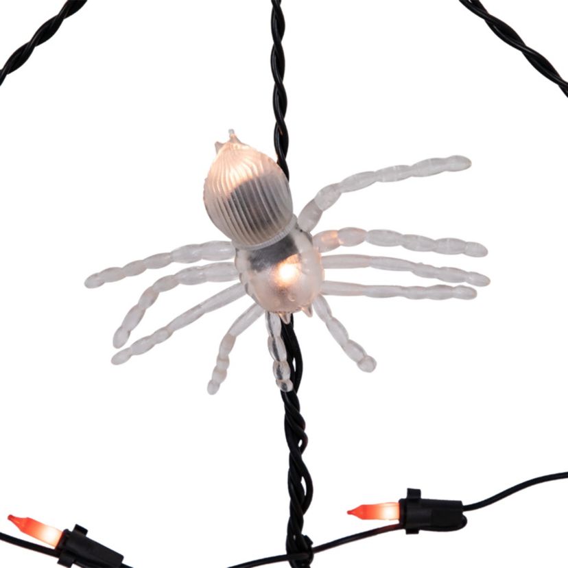 5 Lighted Orange and Black Spider in Web Halloween Decoration  Black Wire