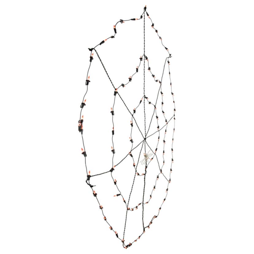 5 Lighted Orange and Black Spider in Web Halloween Decoration  Black Wire