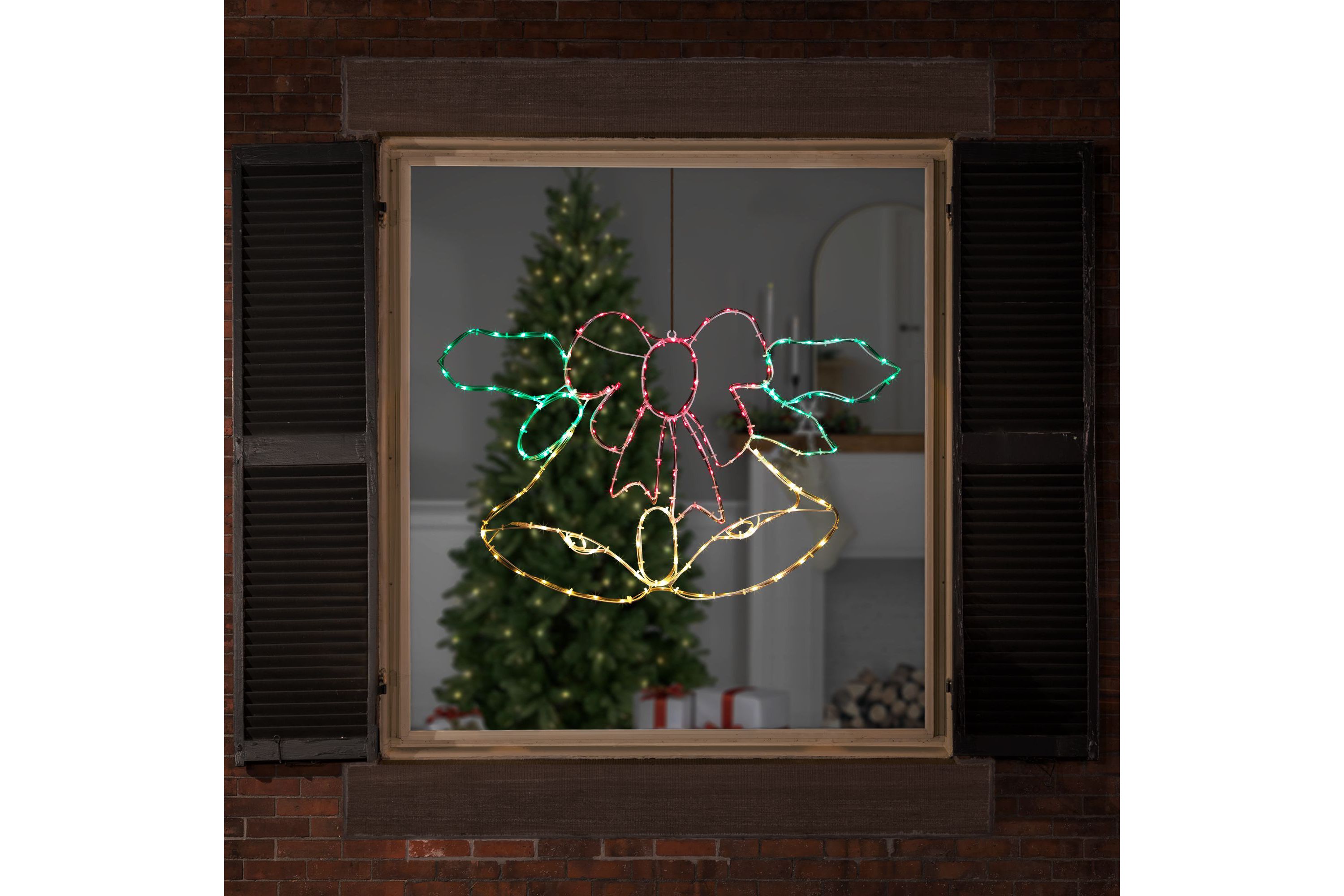 34" Lighted Christmas Bell and Bow Window Silhouette Decoration