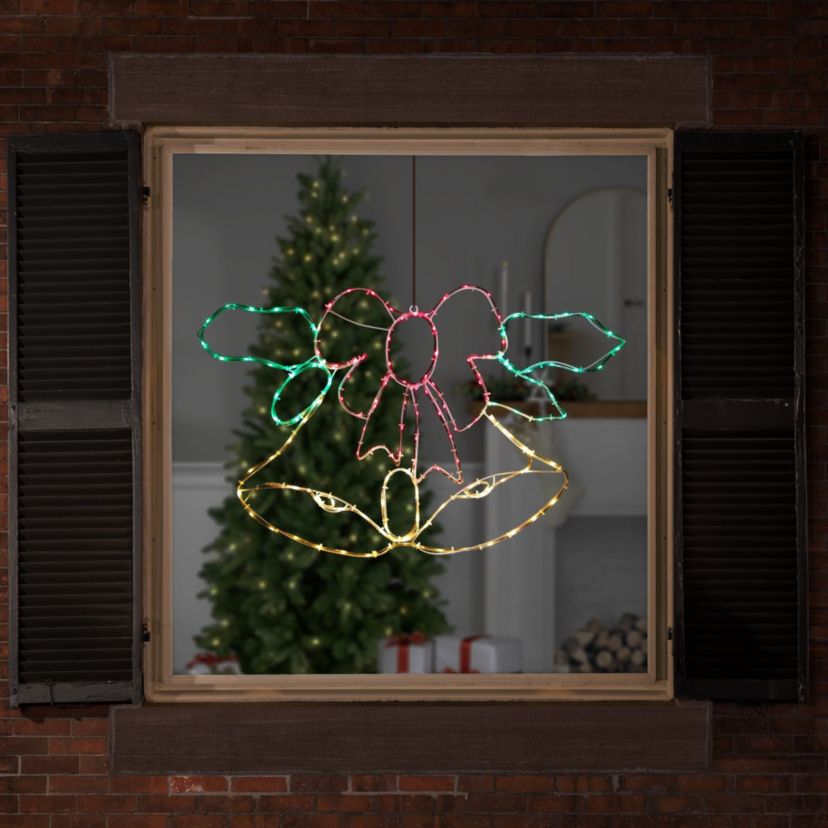 34" Lighted Christmas Bell and Bow Window Silhouette Decoration