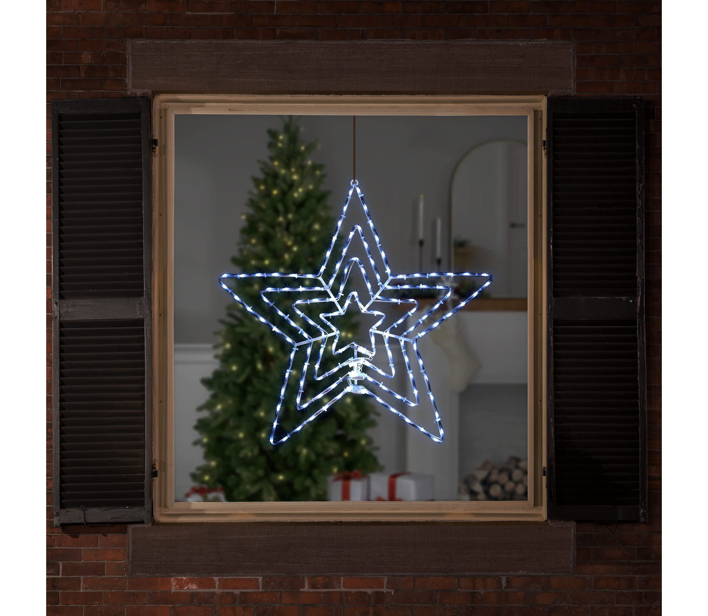 24" LED Lighted Layered Stars 8 Function Christmas Window Silhouette