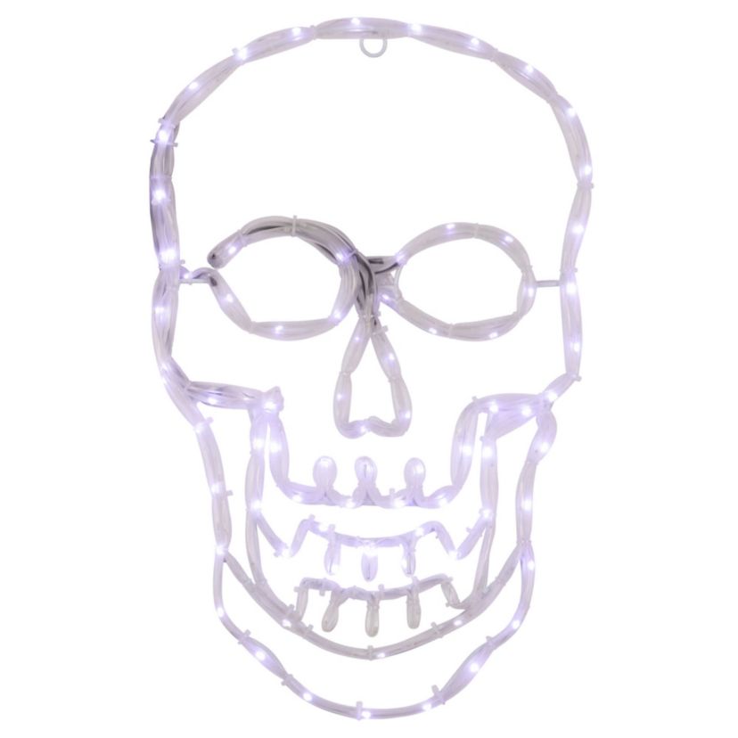 18" White Skull 4 Function LED Lighted Halloween Window Silhouette