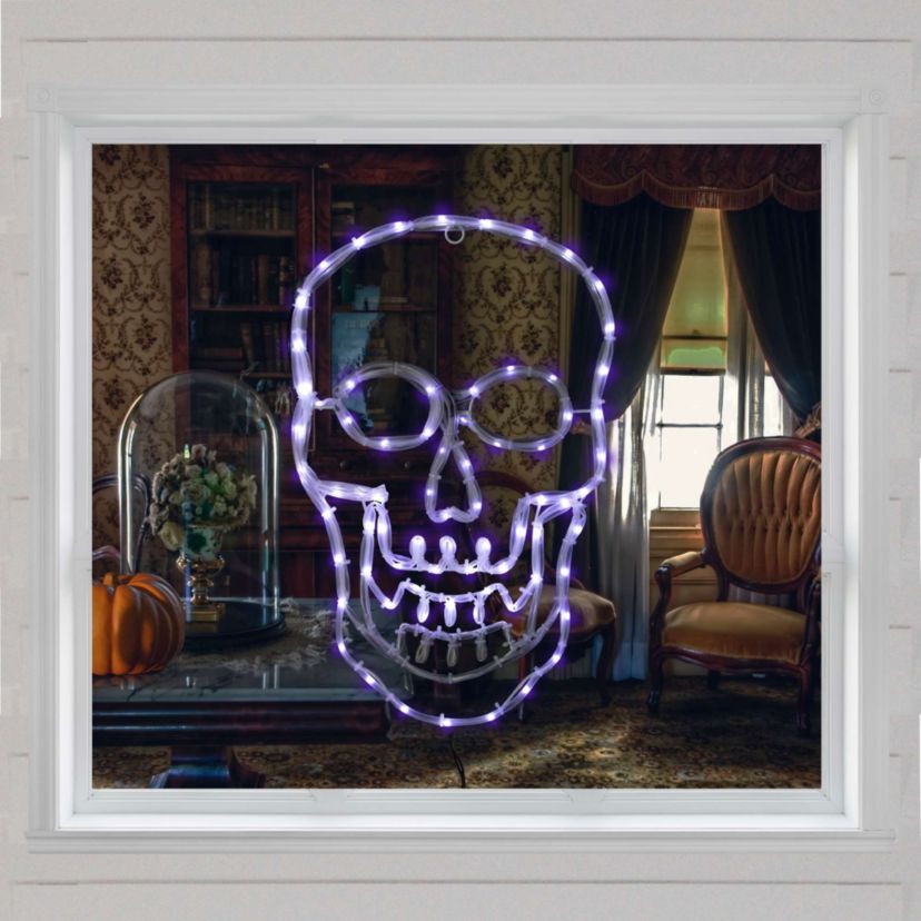 18" White Skull 4 Function LED Lighted Halloween Window Silhouette