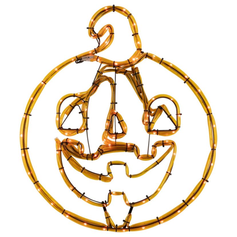 18" Orange Jack O Lantern 4 Function LED Lighted Halloween Window Silhouette