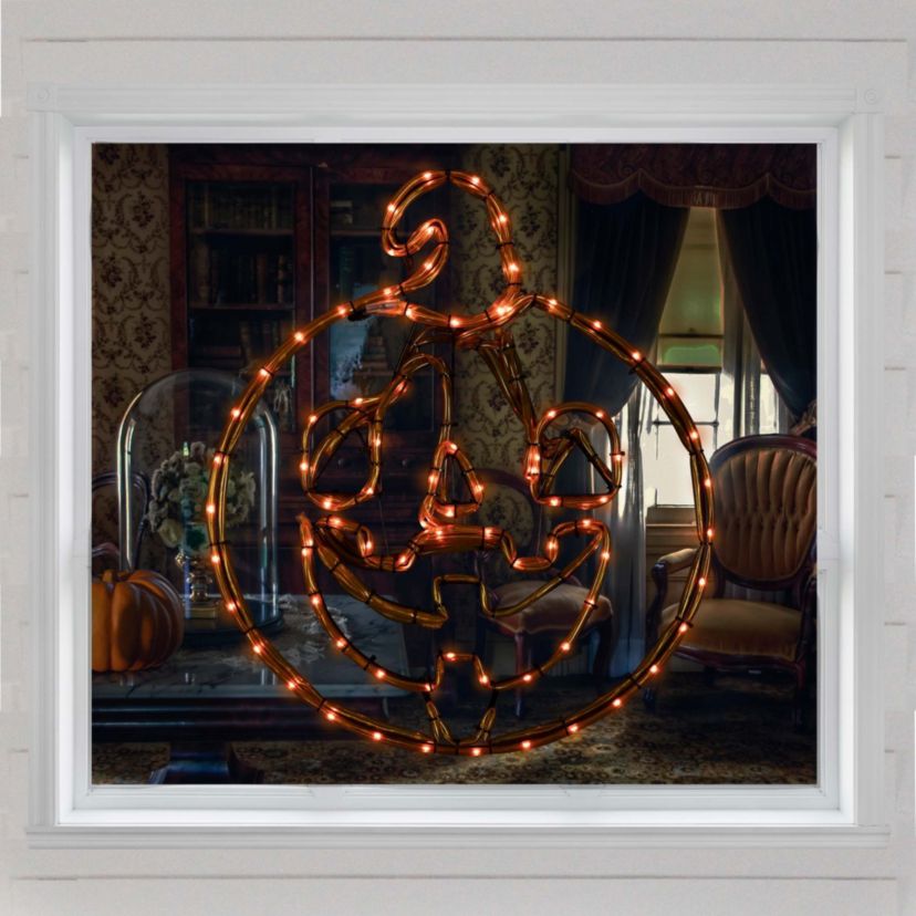 18" Orange Jack O Lantern 4 Function LED Lighted Halloween Window Silhouette