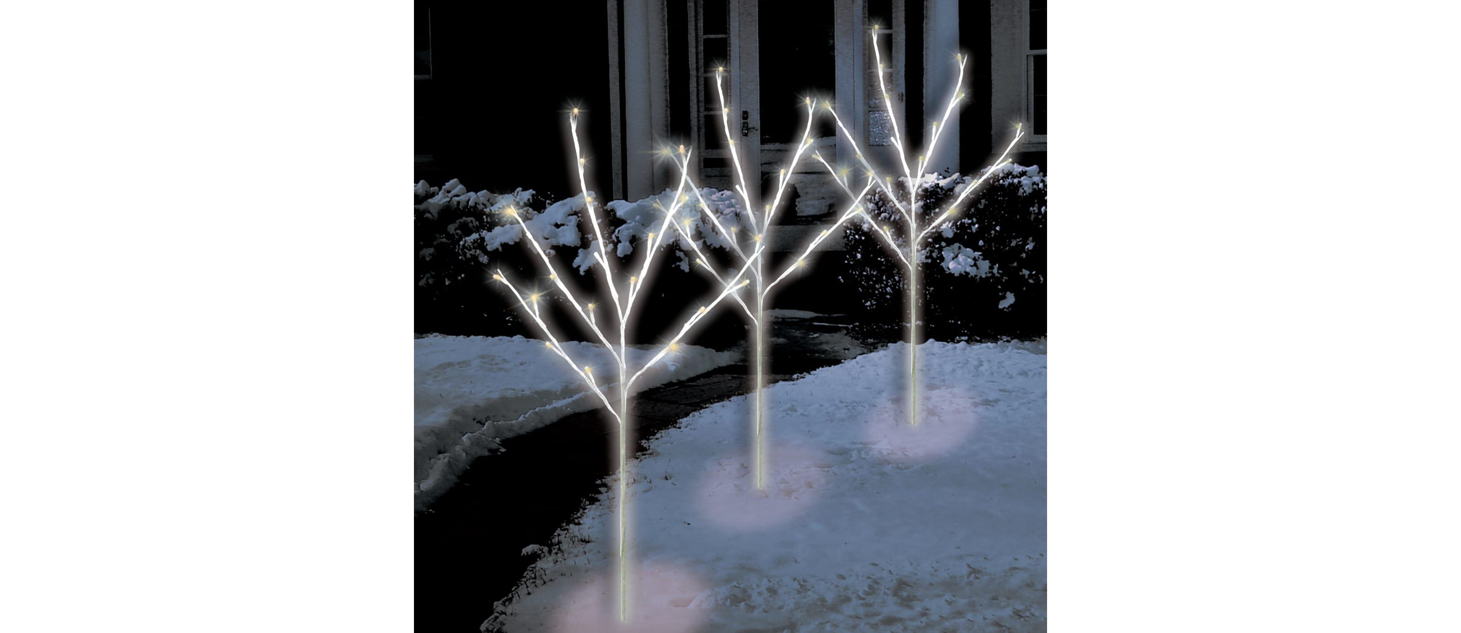 Set of 3 LED Lighted Twinkling White Twig Tree Christmas Pathway Markers 30inch Warm White Lights