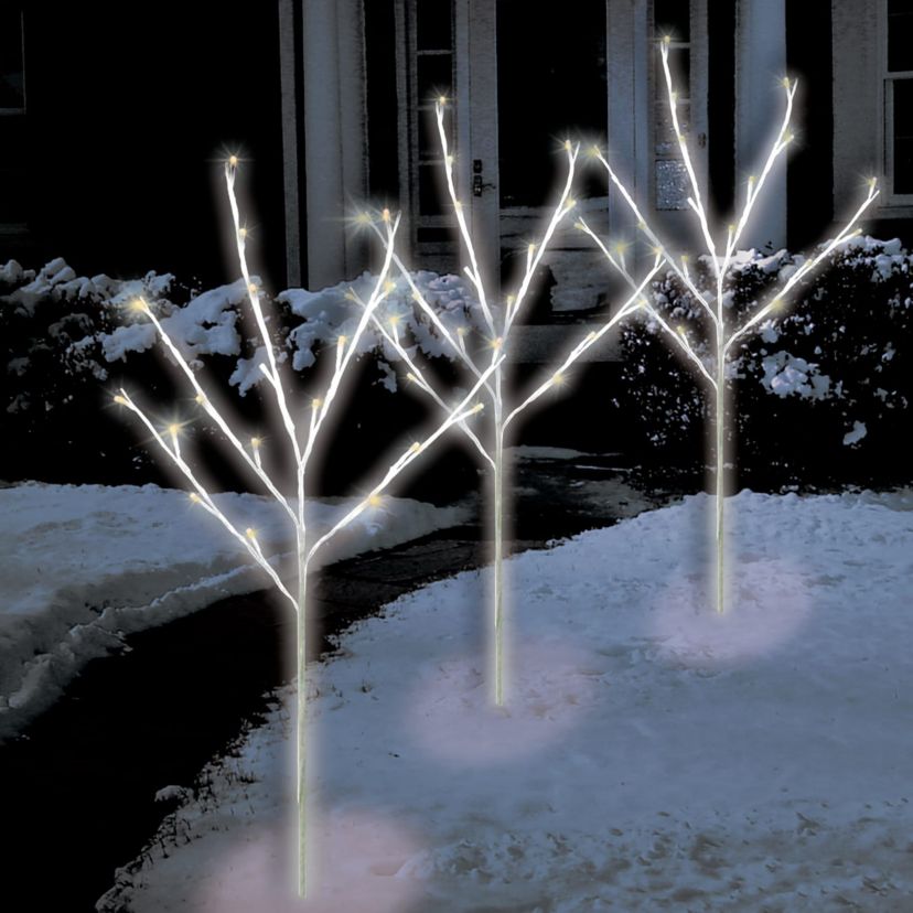 Set of 3 LED Lighted Twinkling White Twig Tree Christmas Pathway Markers 30inch Warm White Lights