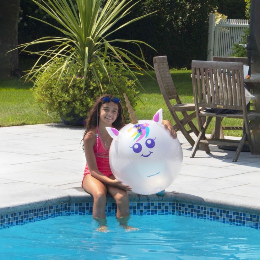 29" Inflatable Rainbow Unicorn Beach Ball with Horn