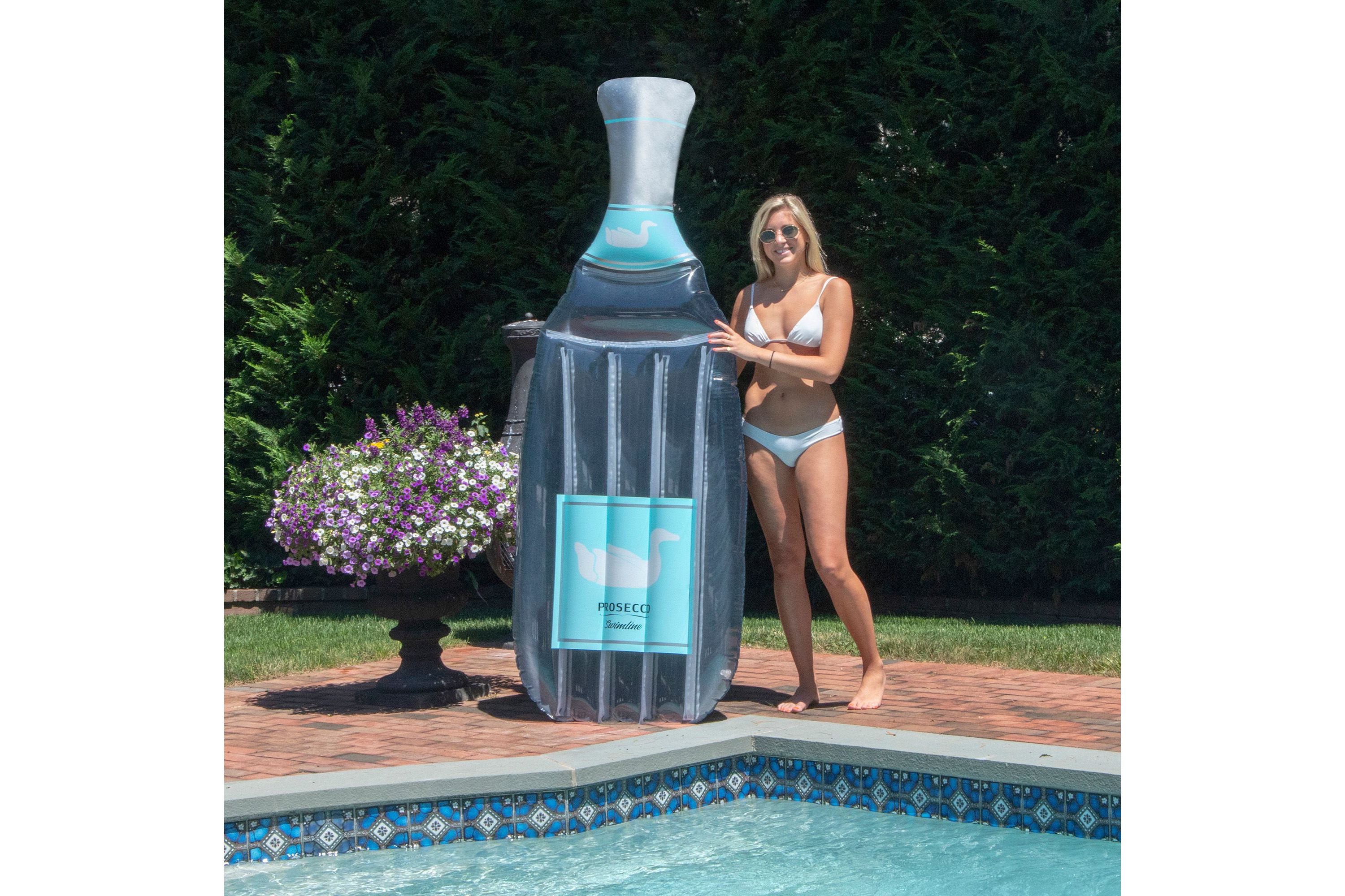 86" Gray and Blue Prosecco Bottle Swimming Pool Lounge Float