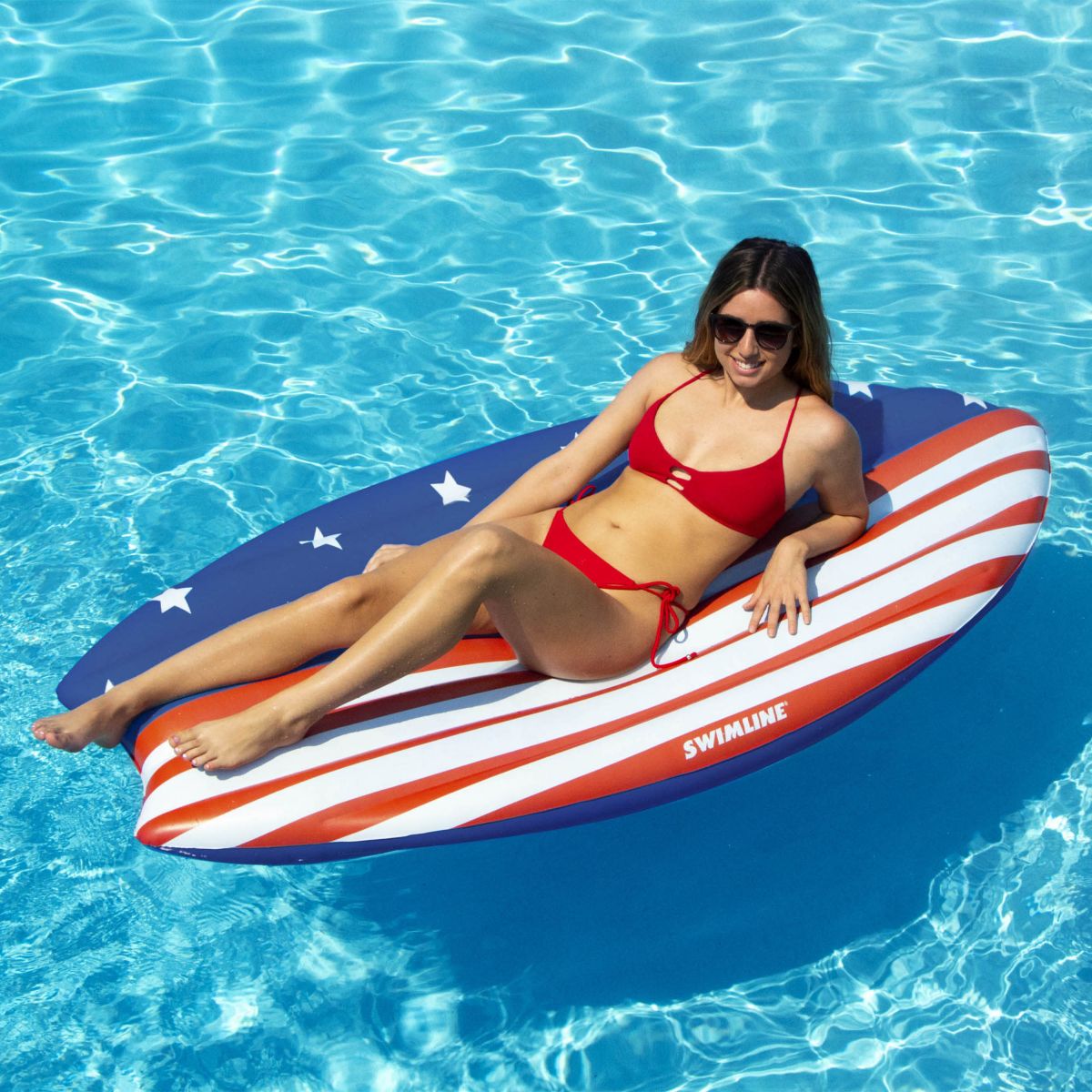 73" Americana Surfboard Shaped Inflatable Swimming Pool Lounge Float