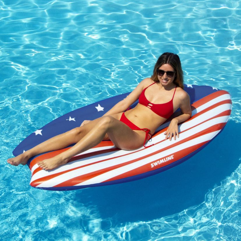 73" Americana Surfboard Shaped Inflatable Swimming Pool Lounge Float