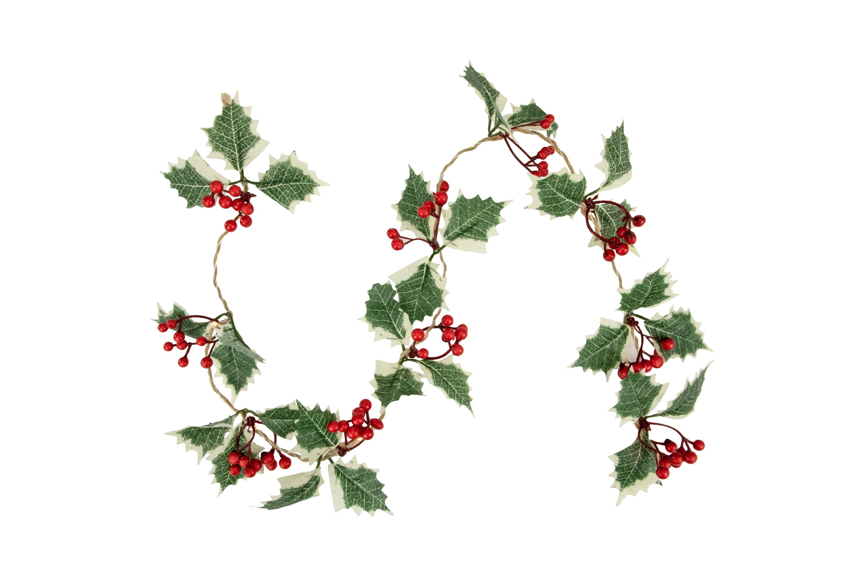 3inch x 3.25ft Pre-Lit Holly and Berry Christmas Garland Warm White LED Lights