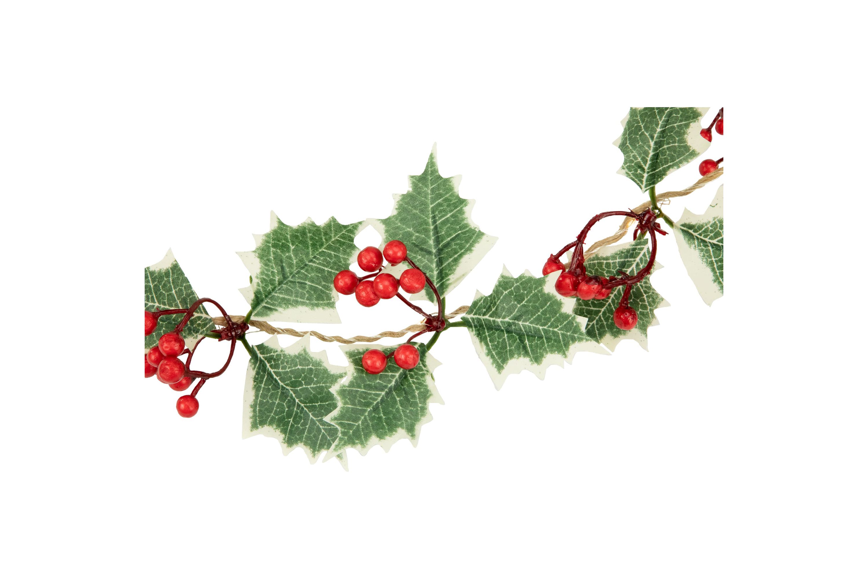 3inch x 3.25ft Pre-Lit Holly and Berry Christmas Garland Warm White LED Lights