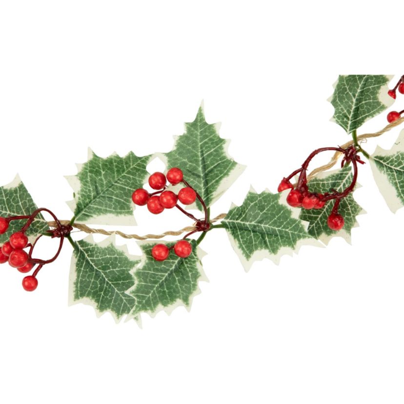 3inch x 3.25ft Pre-Lit Holly and Berry Christmas Garland Warm White LED Lights