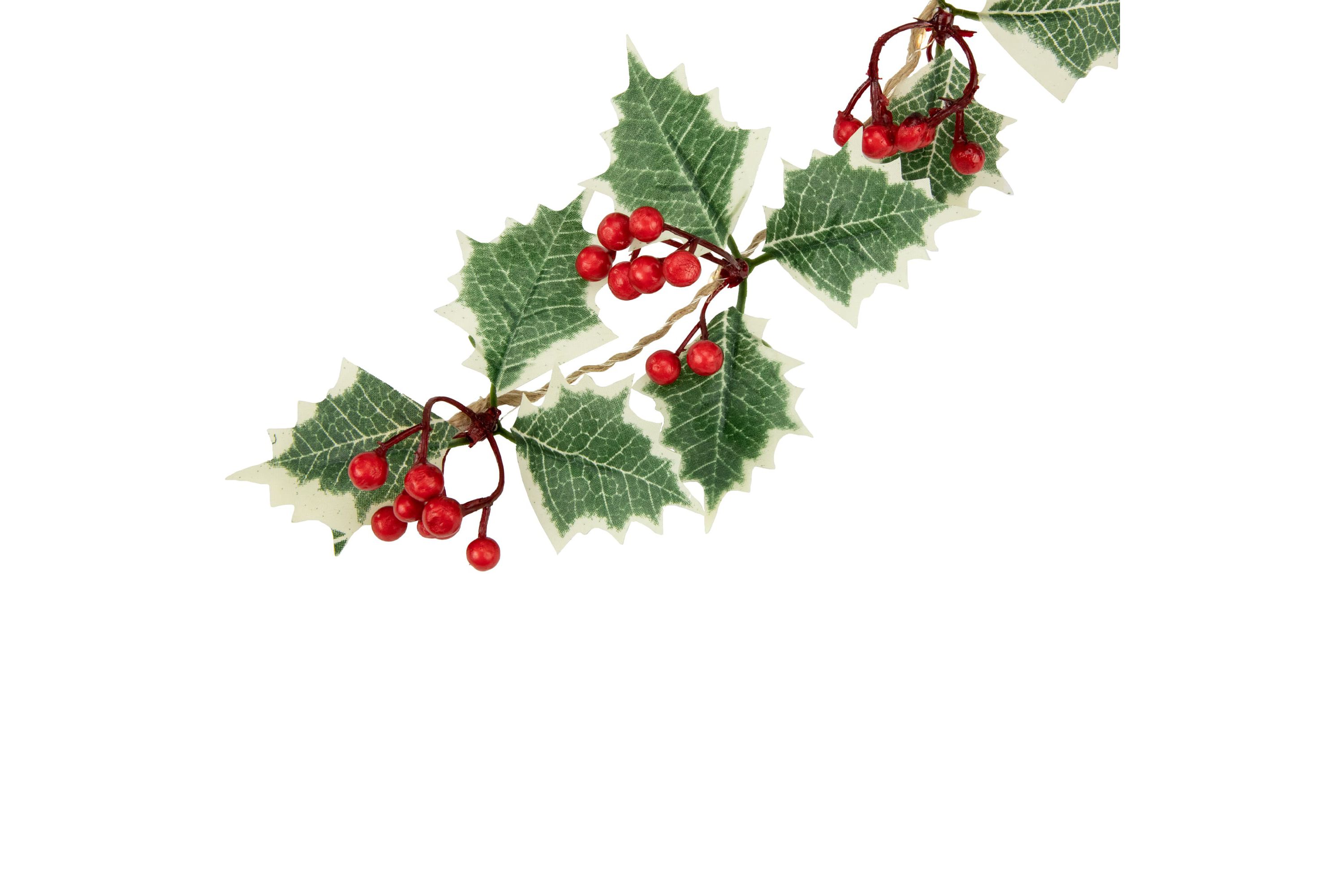 3inch x 3.25ft Pre-Lit Holly and Berry Christmas Garland Warm White LED Lights