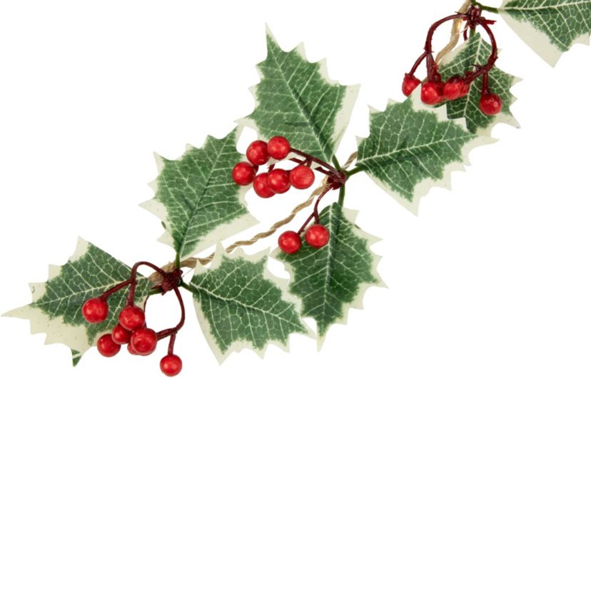 3inch x 3.25ft Pre-Lit Holly and Berry Christmas Garland Warm White LED Lights