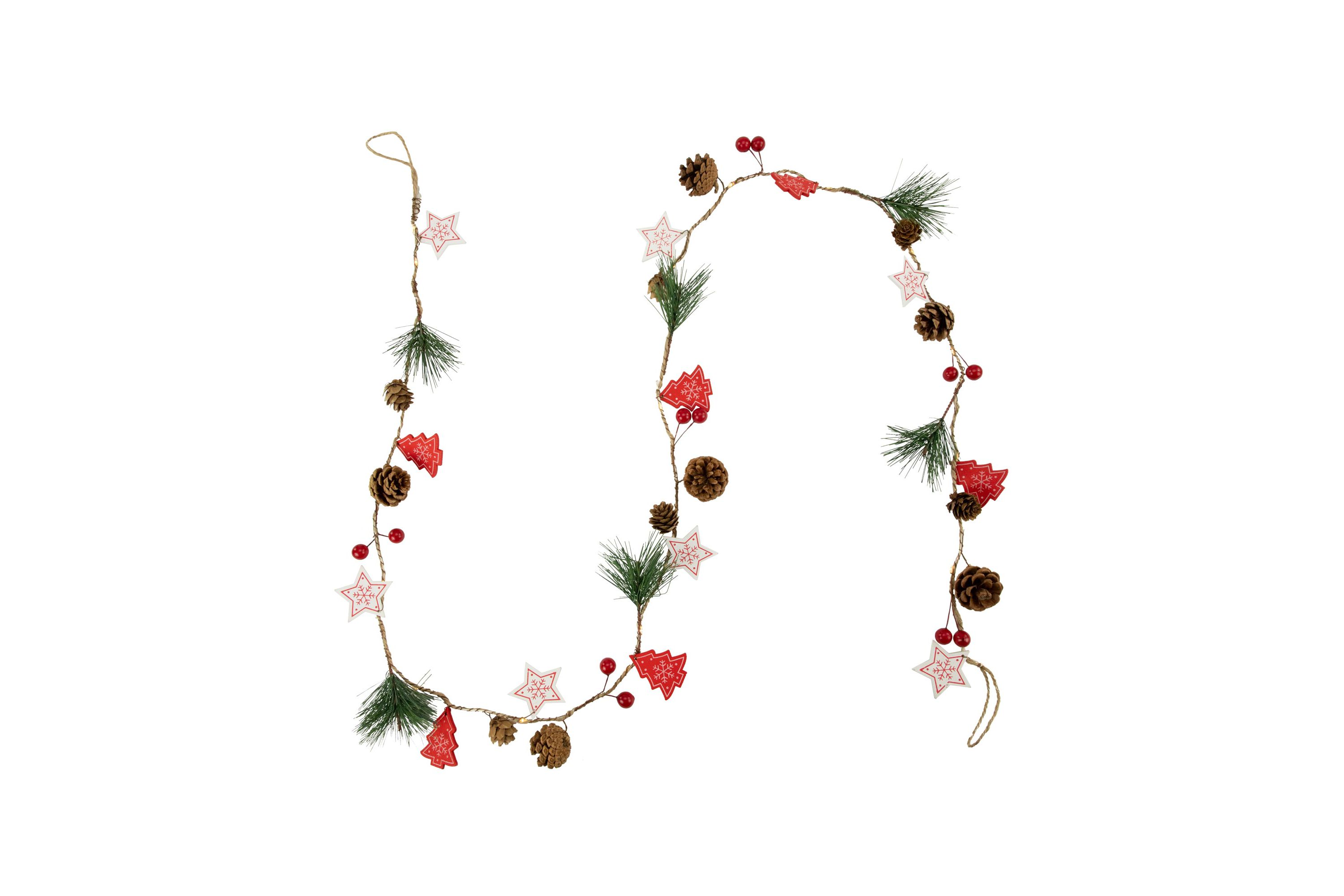 6.5ft Pre-Lit Tree Stars and Pine Christmas Garland Warm White LED Lights