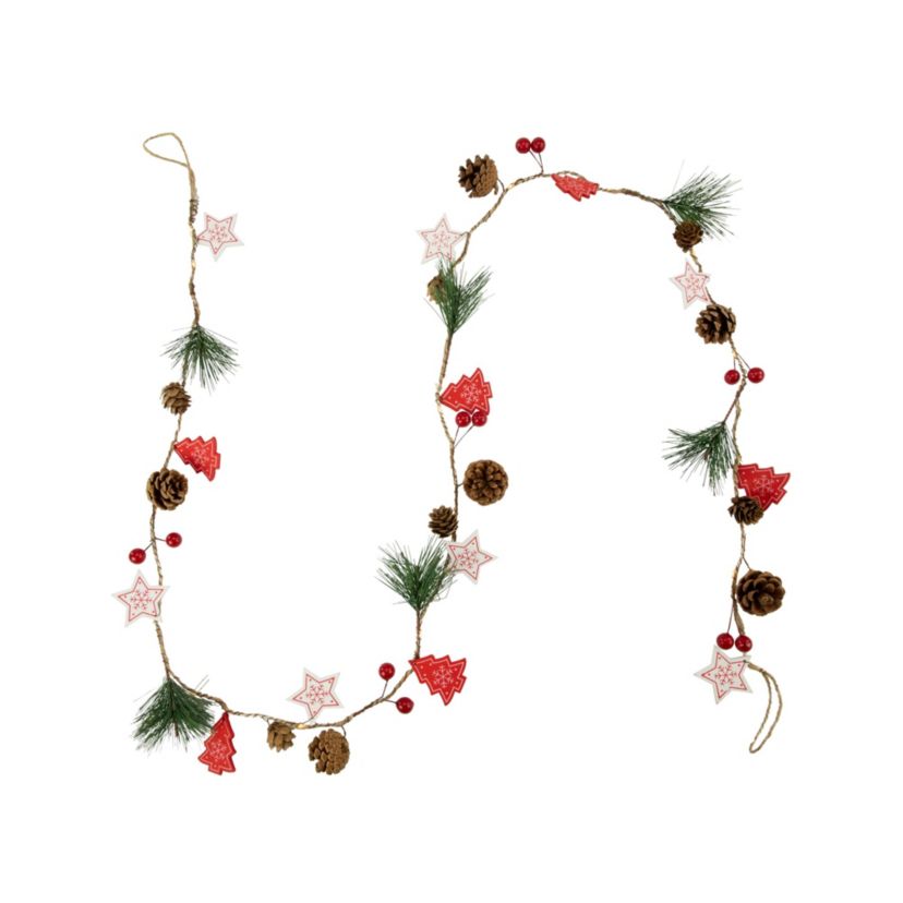 6.5ft Pre-Lit Tree Stars and Pine Christmas Garland Warm White LED Lights