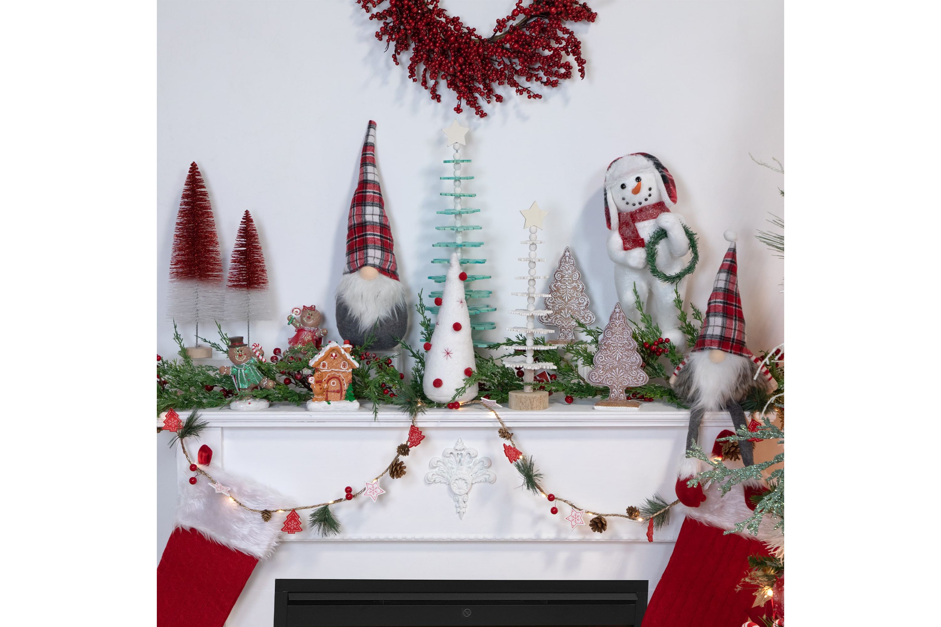 6.5ft Pre-Lit Tree Stars and Pine Christmas Garland Warm White LED Lights