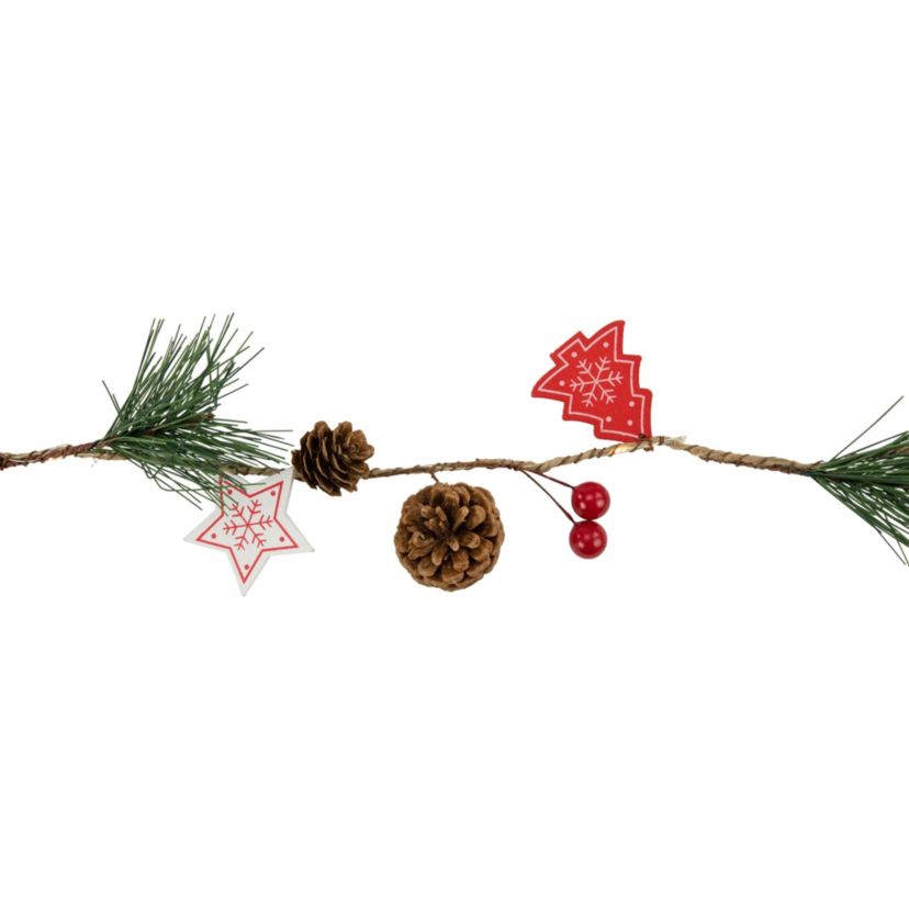6.5ft Pre-Lit Tree Stars and Pine Christmas Garland Warm White LED Lights