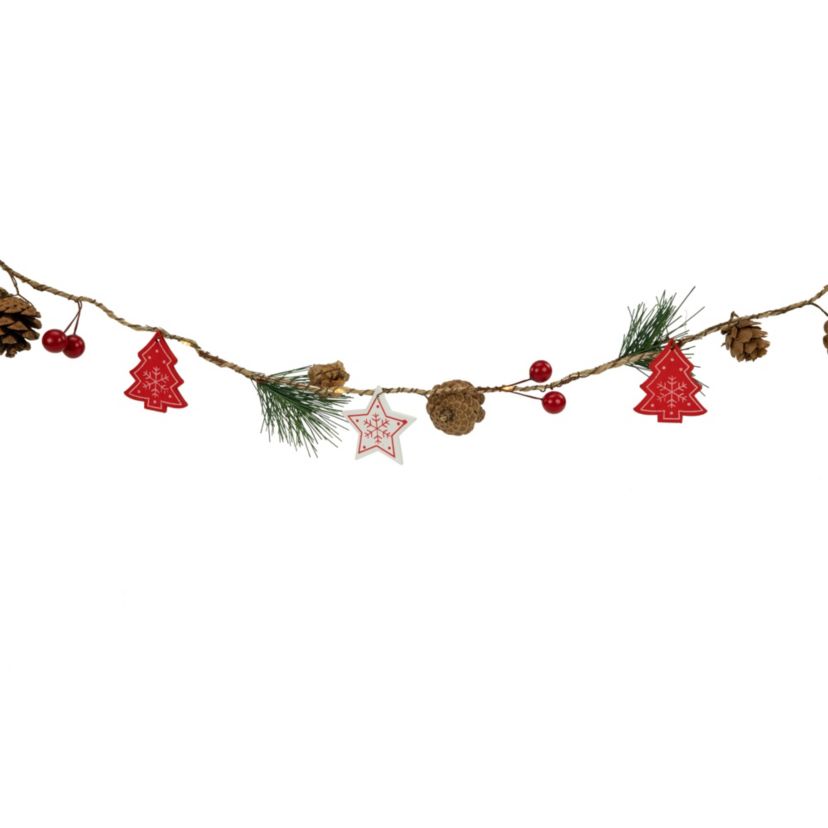 6.5ft Pre-Lit Tree Stars and Pine Christmas Garland Warm White LED Lights