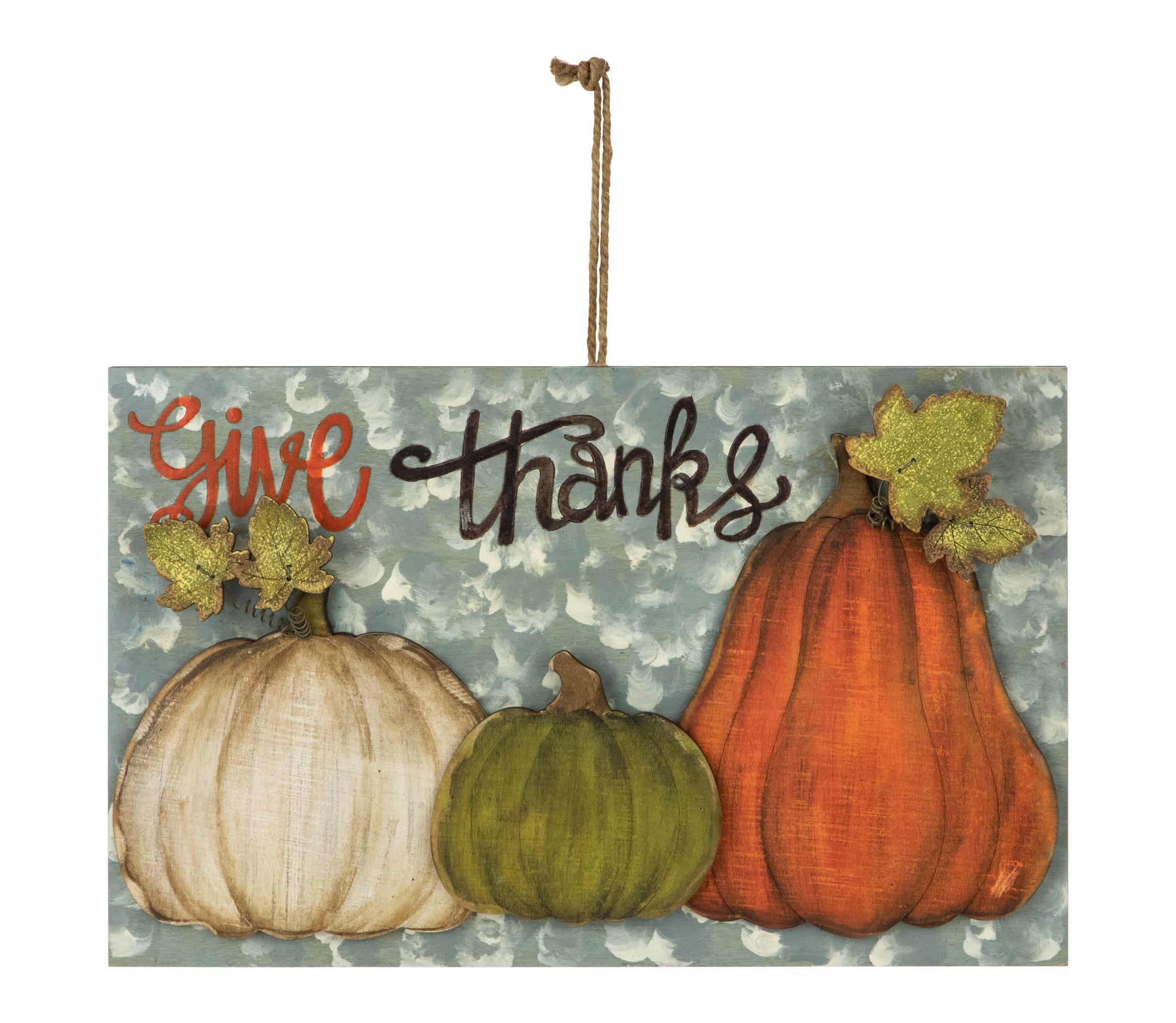 16.5" "Give Thanks" Fall Harvest Pumpkin Wall Sign