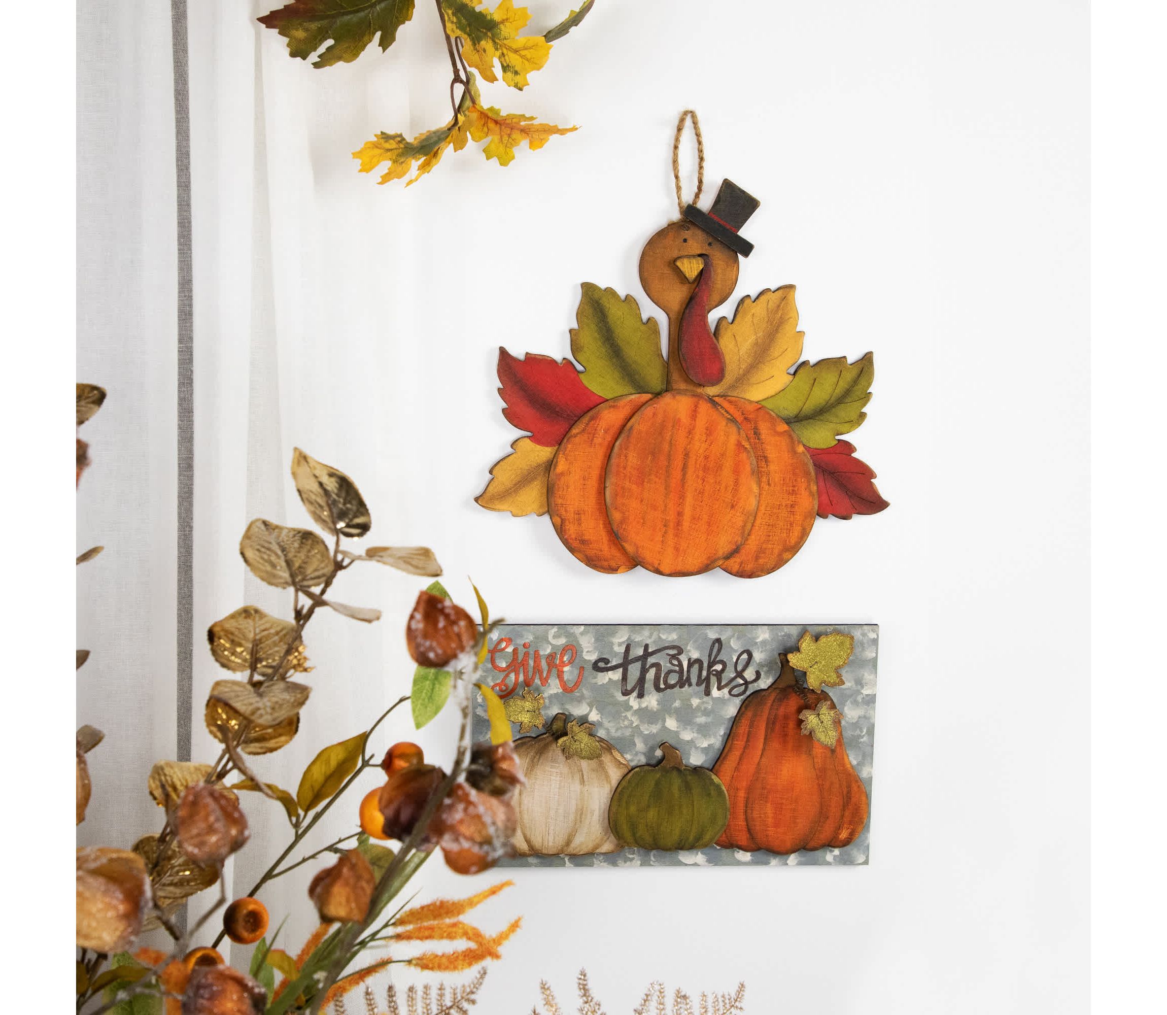 16.5" "Give Thanks" Fall Harvest Pumpkin Wall Sign