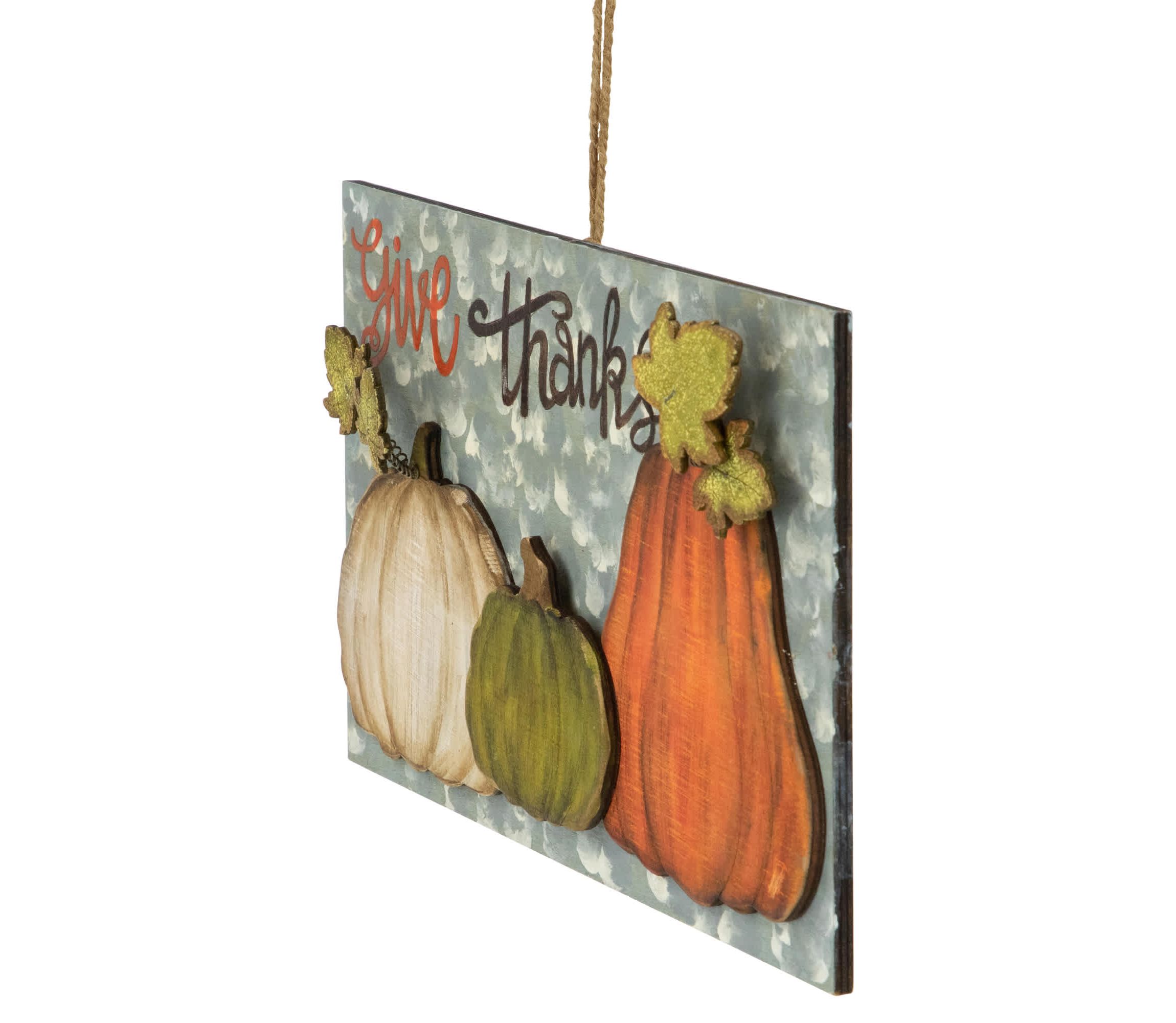 16.5" "Give Thanks" Fall Harvest Pumpkin Wall Sign