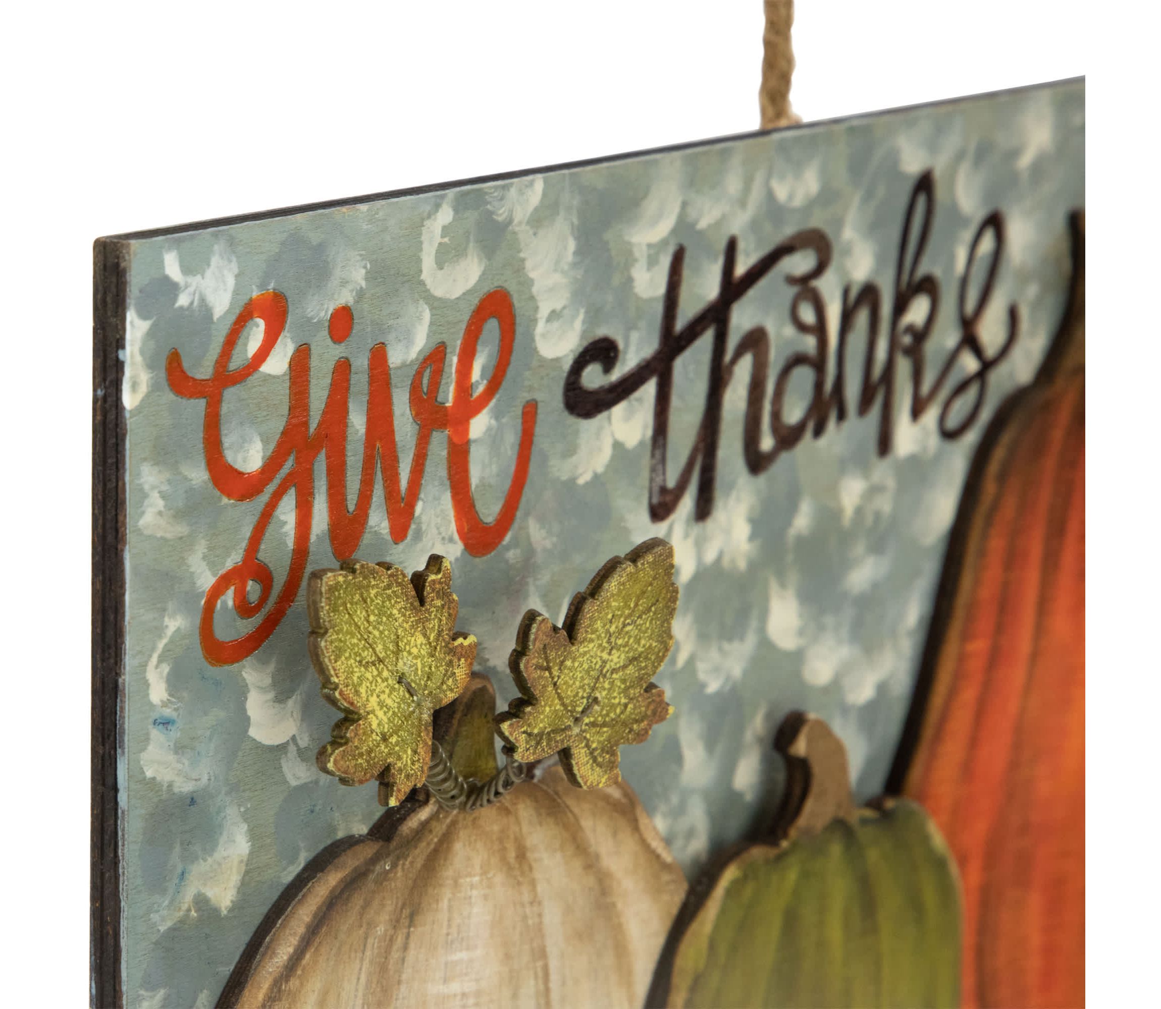 16.5" "Give Thanks" Fall Harvest Pumpkin Wall Sign