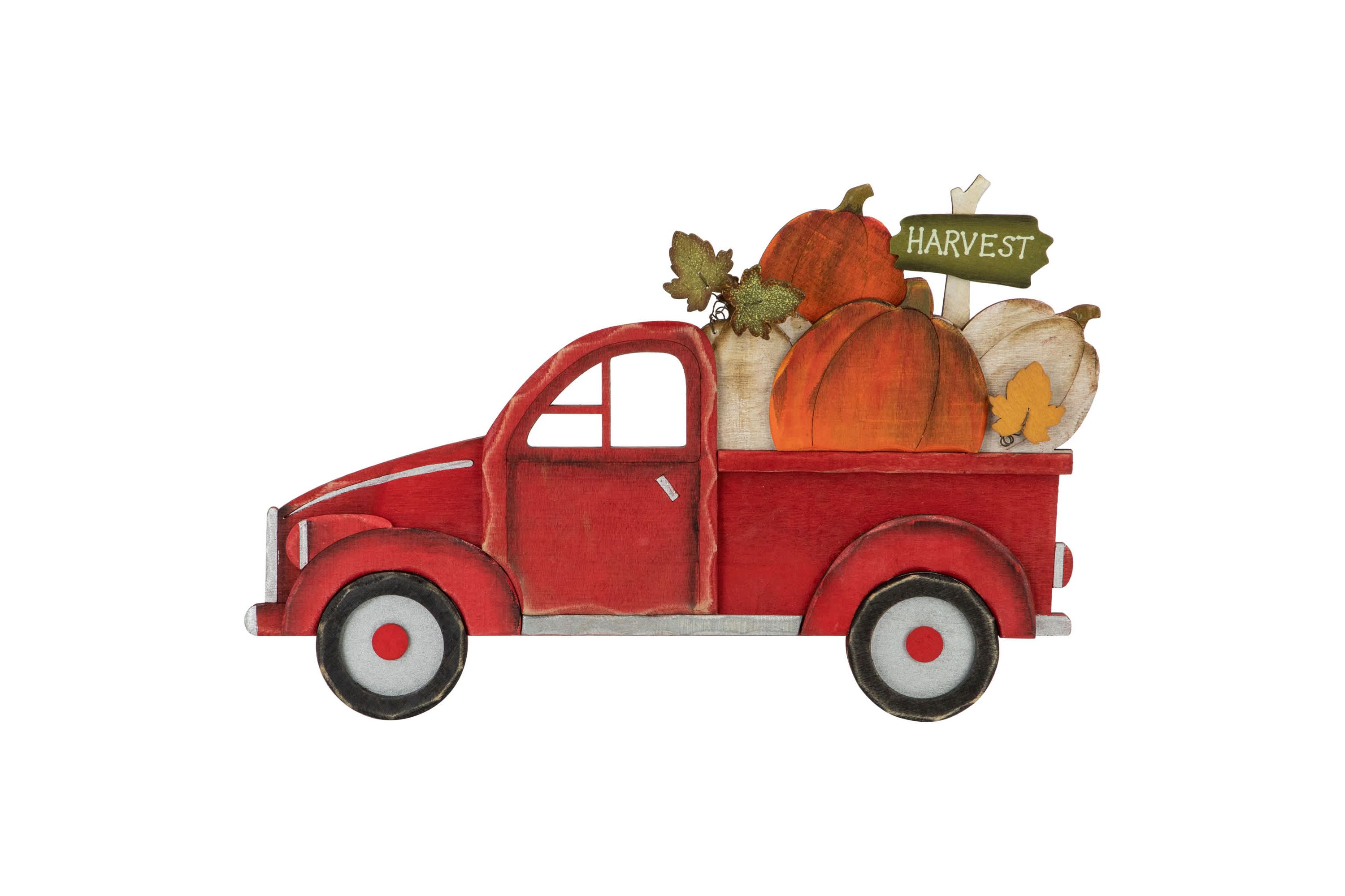 14" Red Truck with Pumpkins Fall Harvest Sign Decoration