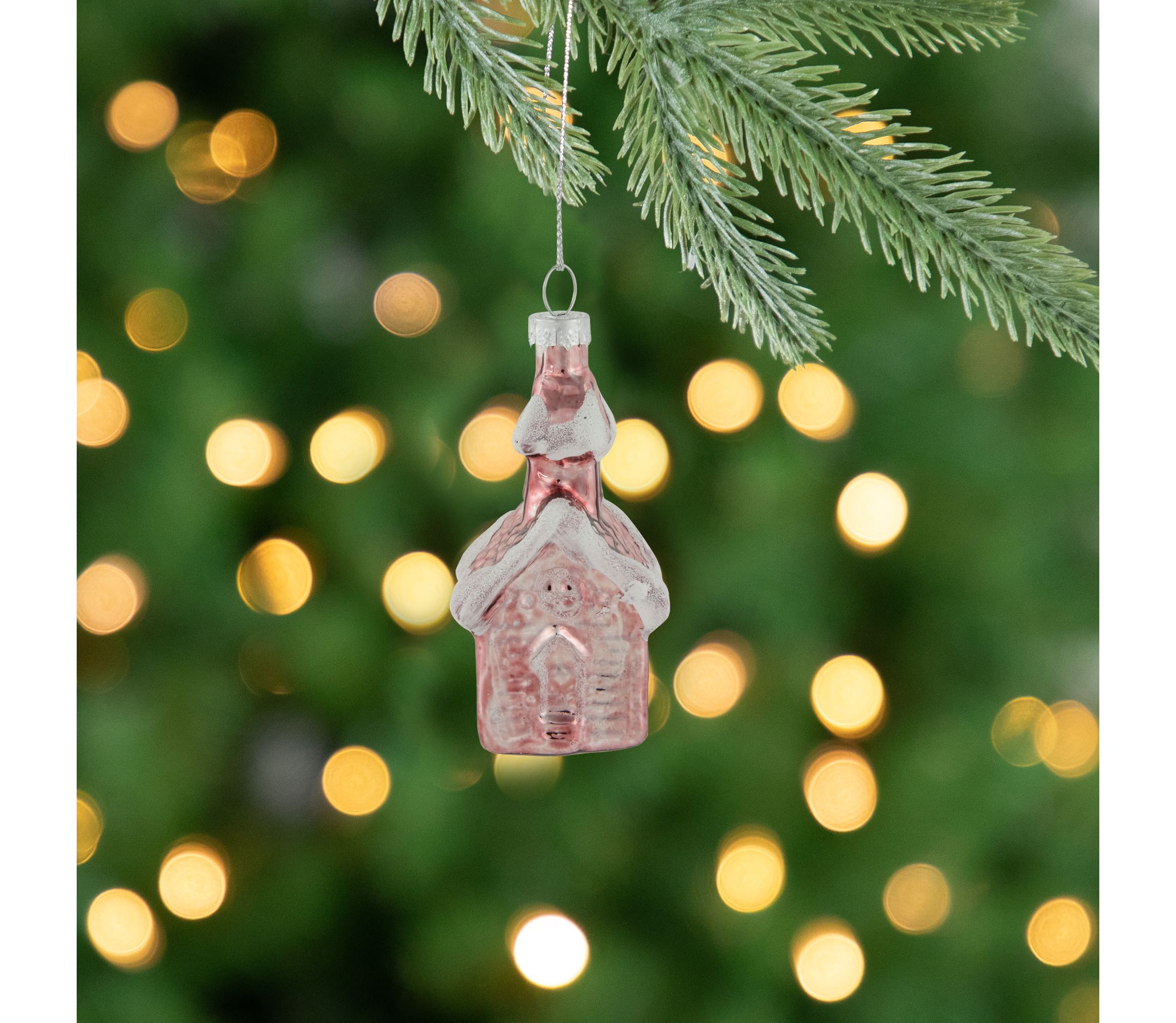 3.25inch Snow Covered Pink Church Glass Christmas Ornament