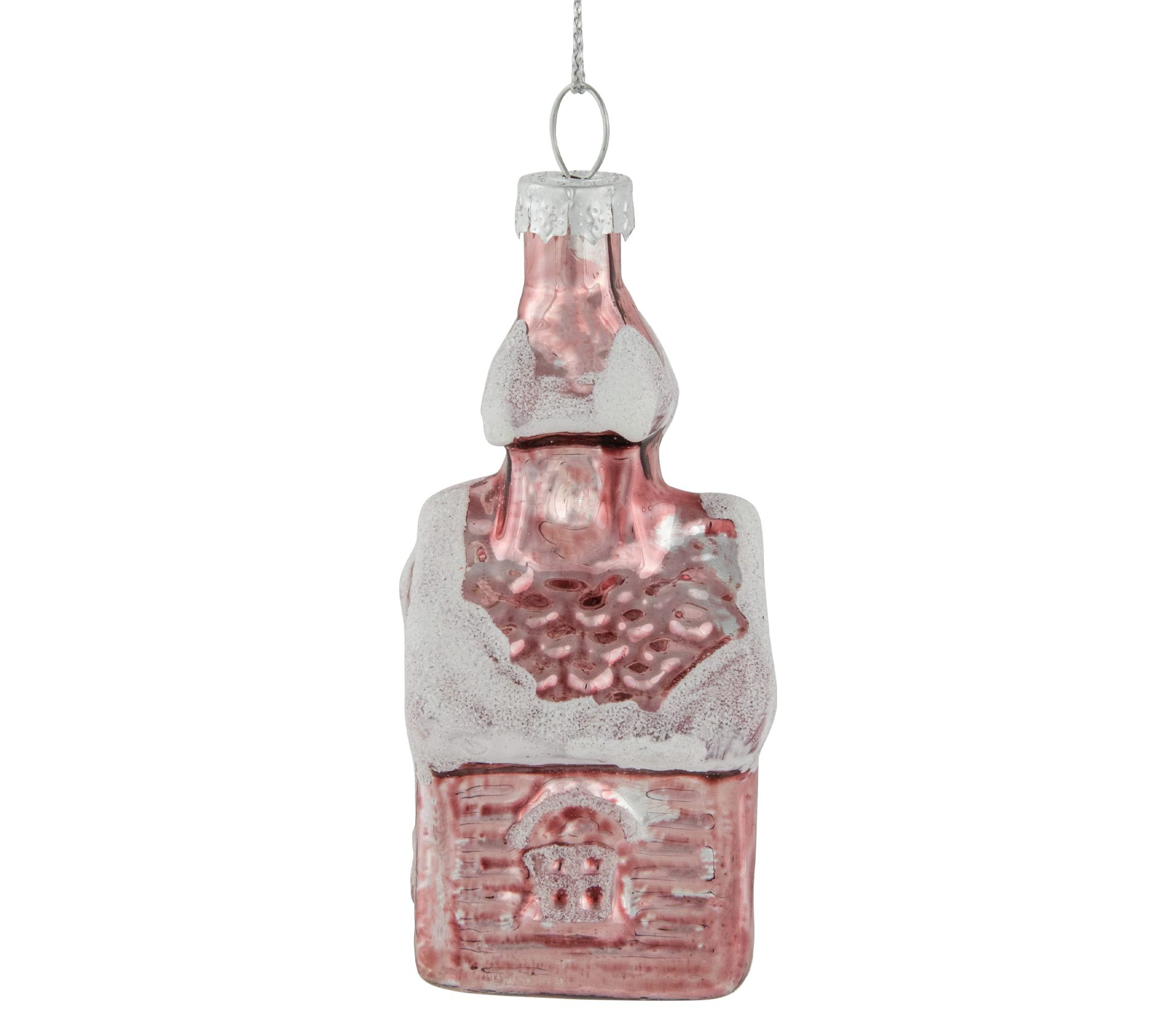 3.25inch Snow Covered Pink Church Glass Christmas Ornament