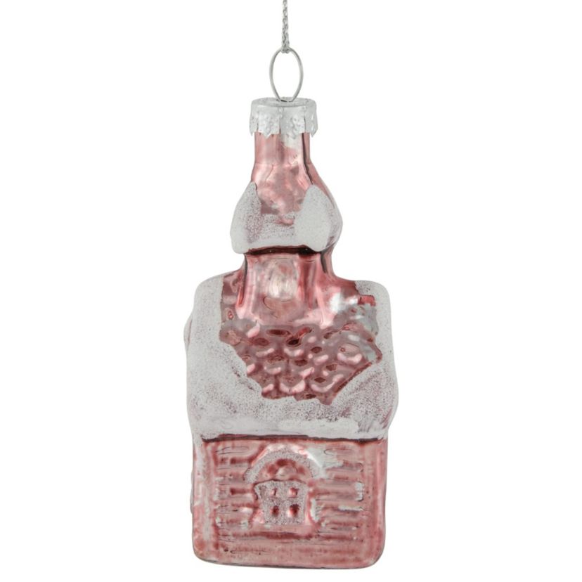 3.25inch Snow Covered Pink Church Glass Christmas Ornament