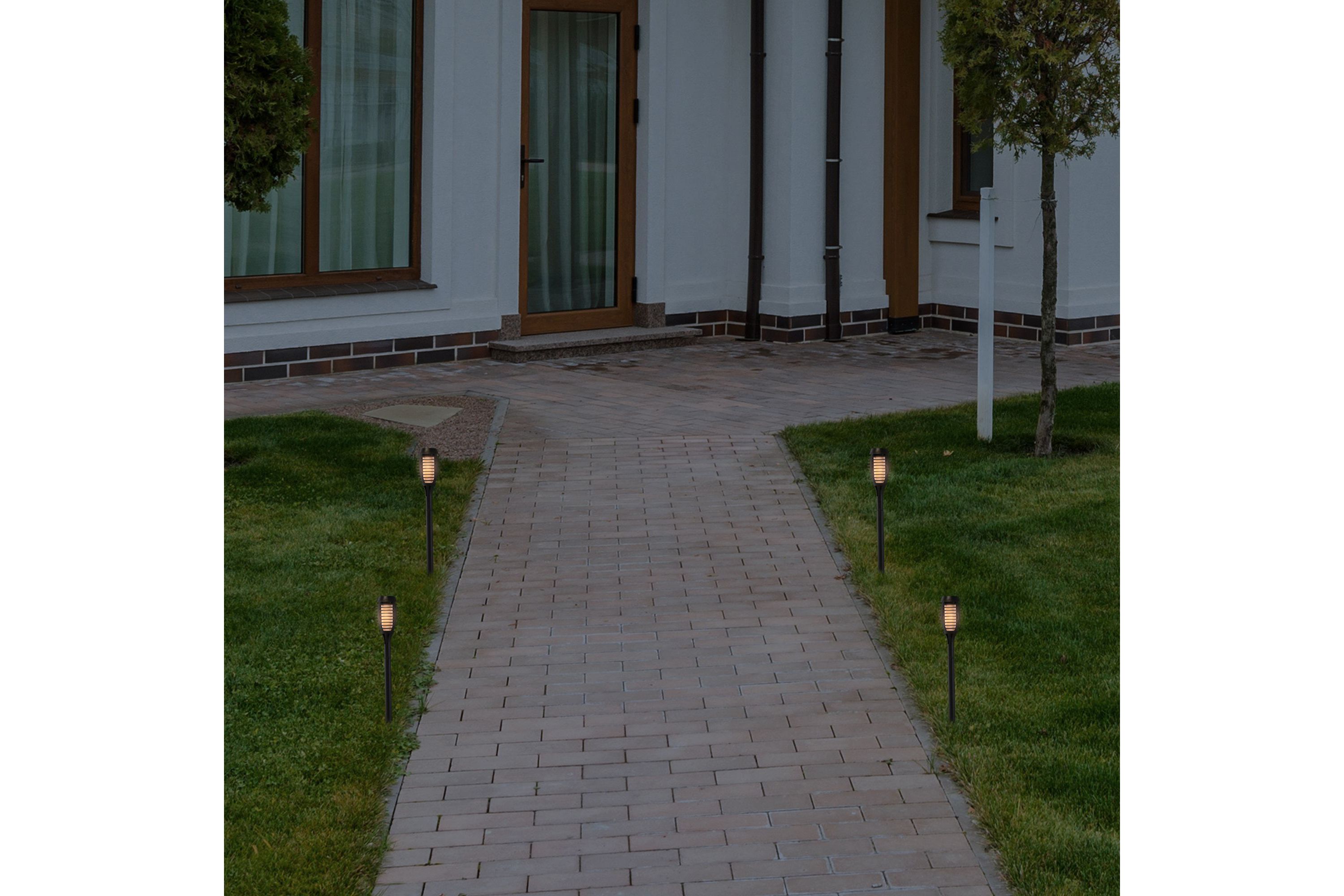 Set of 4 Black Solar Powered LED Pathway Markers  19.75"