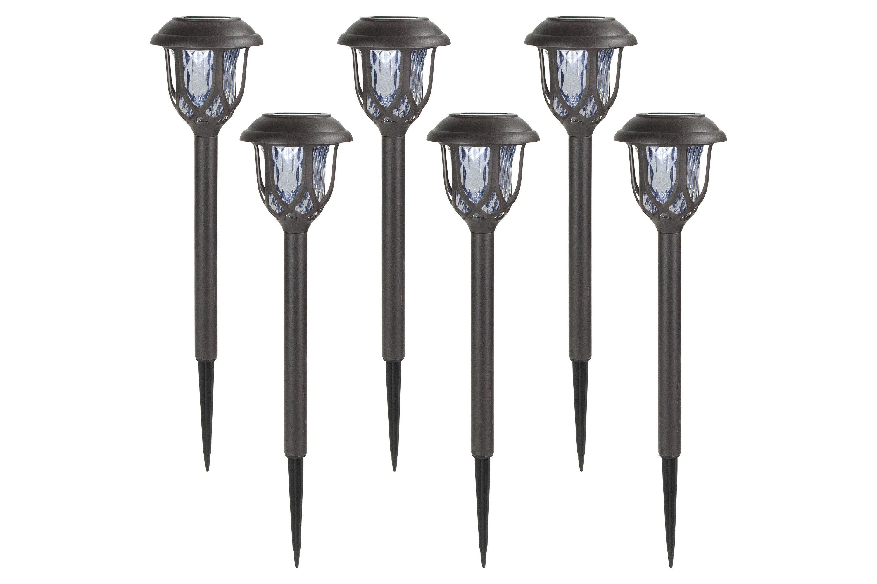 Set of 6 Black Lantern Style Solar Powered LED Pathway Markers  16.25"