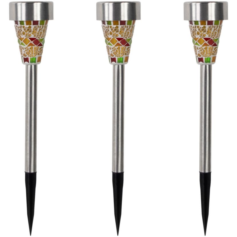 Set of 3 Red Mosaic Stained Glass Solar Powered LED Pathway Markers  15.5"