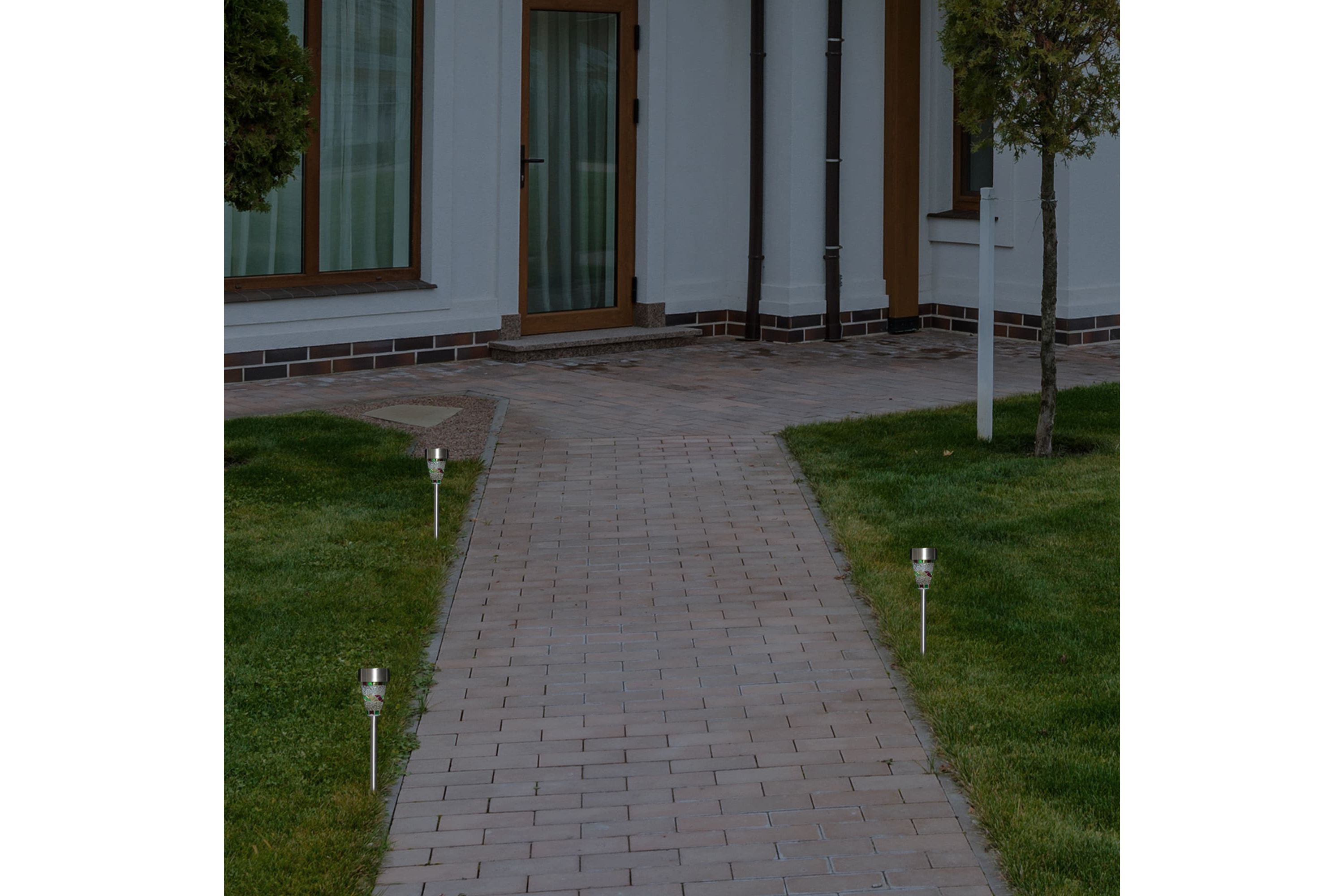 Set of 3 Red Mosaic Stained Glass Solar Powered LED Pathway Markers  15.5"