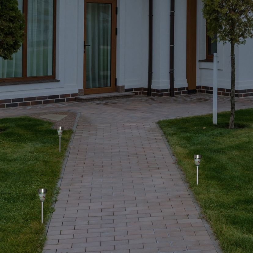 Set of 3 Red Mosaic Stained Glass Solar Powered LED Pathway Markers  15.5"