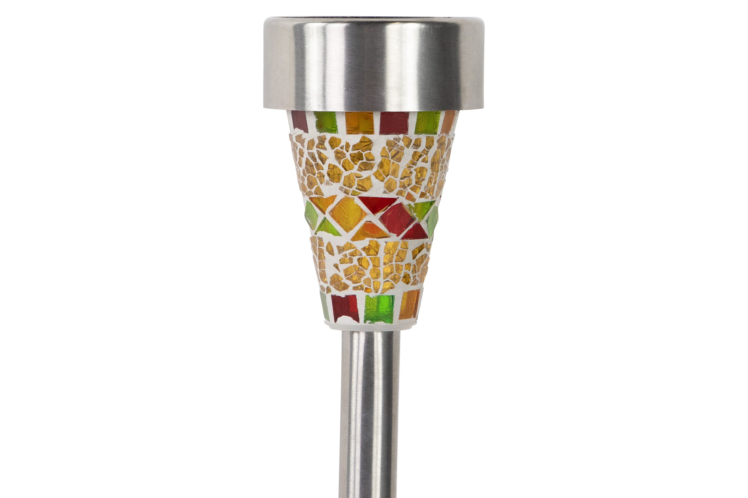 Set of 3 Red Mosaic Stained Glass Solar Powered LED Pathway Markers  15.5"
