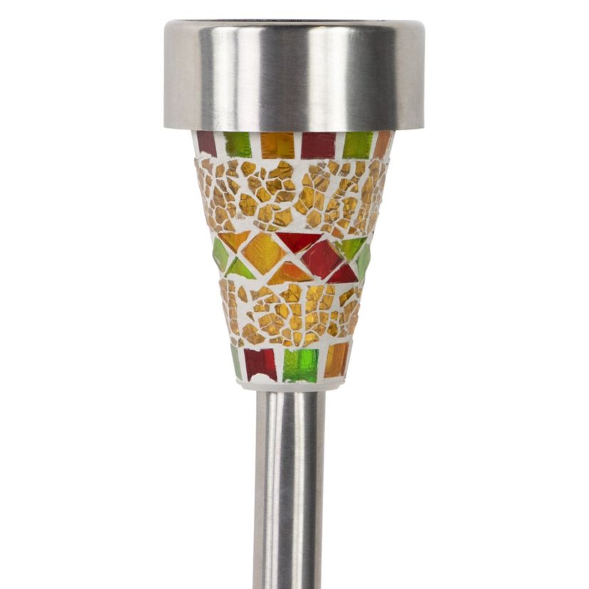 Set of 3 Red Mosaic Stained Glass Solar Powered LED Pathway Markers  15.5"