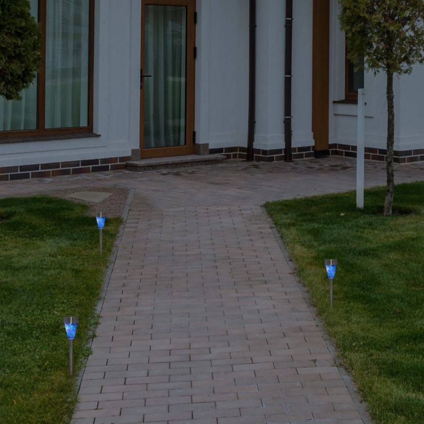 Set of 3 Blue Mosaic Stained Glass Solar Powered LED Pathway Markers  15.5"