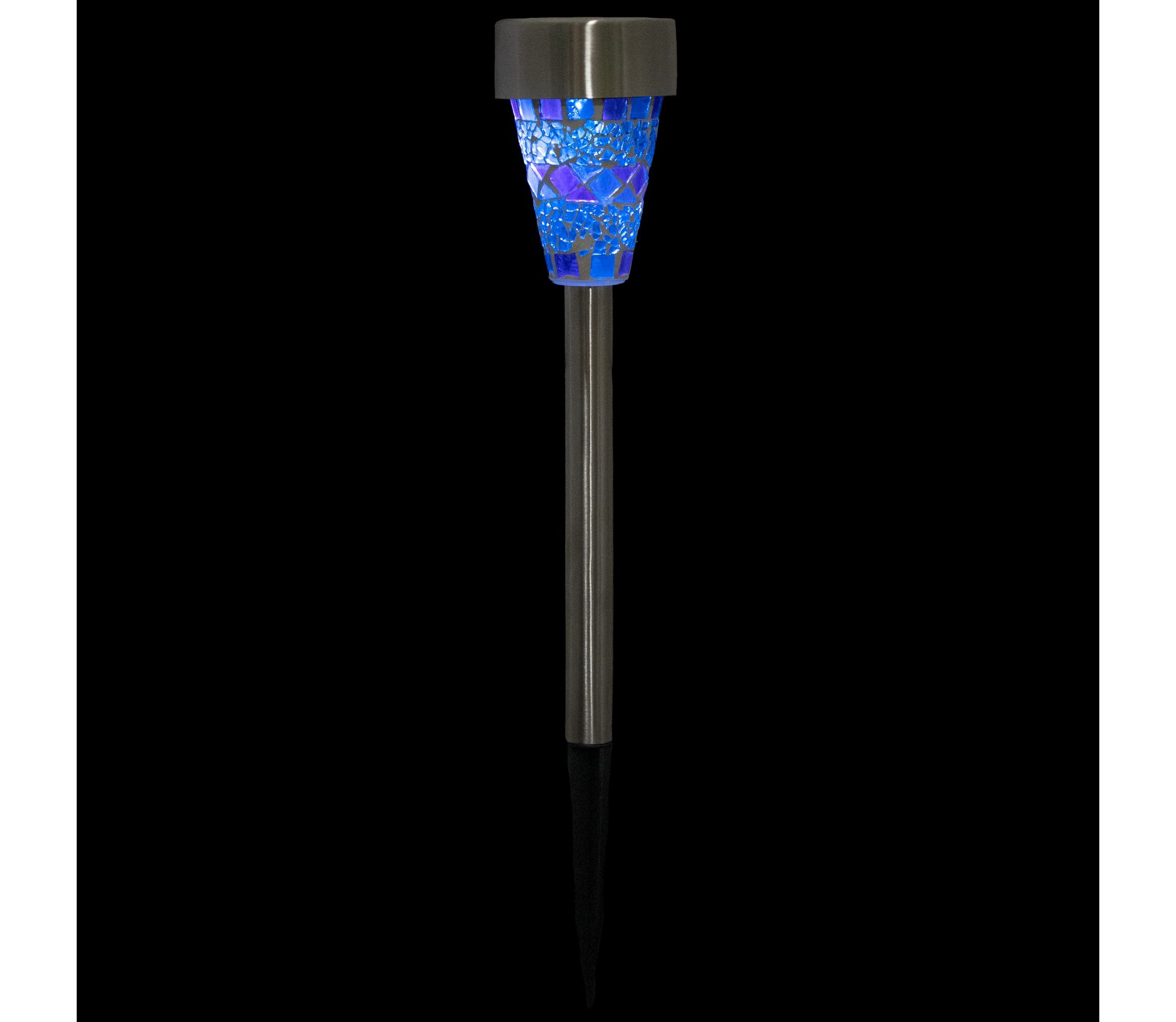 Set of 3 Blue Mosaic Stained Glass Solar Powered LED Pathway Markers  15.5"